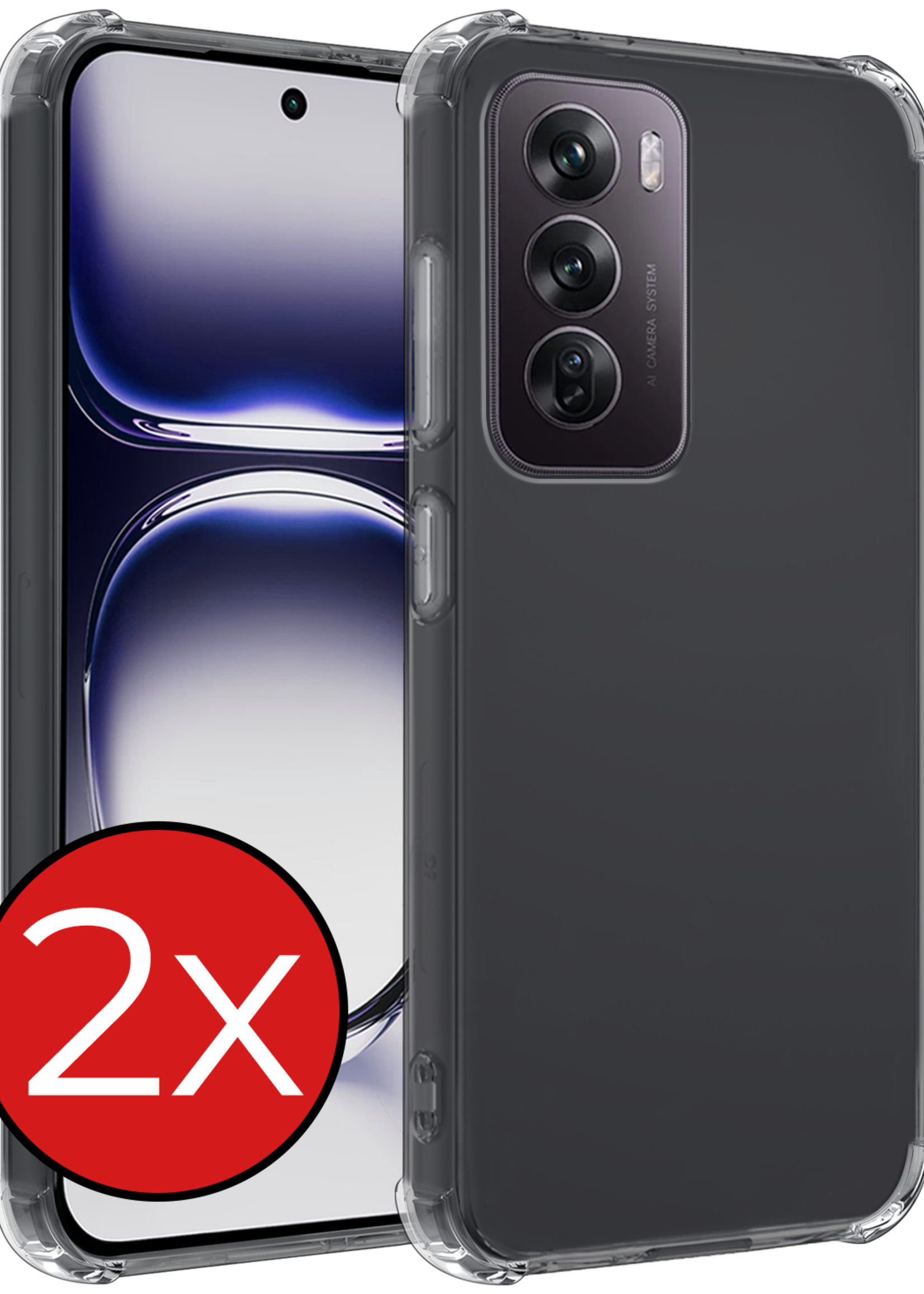 BTH Hoesje Geschikt voor Oppo Reno12 Hoesje Shock Proof Cover Case Shockproof - Hoes Geschikt voor Oppo Reno12 Hoes Siliconen Back Case - Transparant - 2 PACK