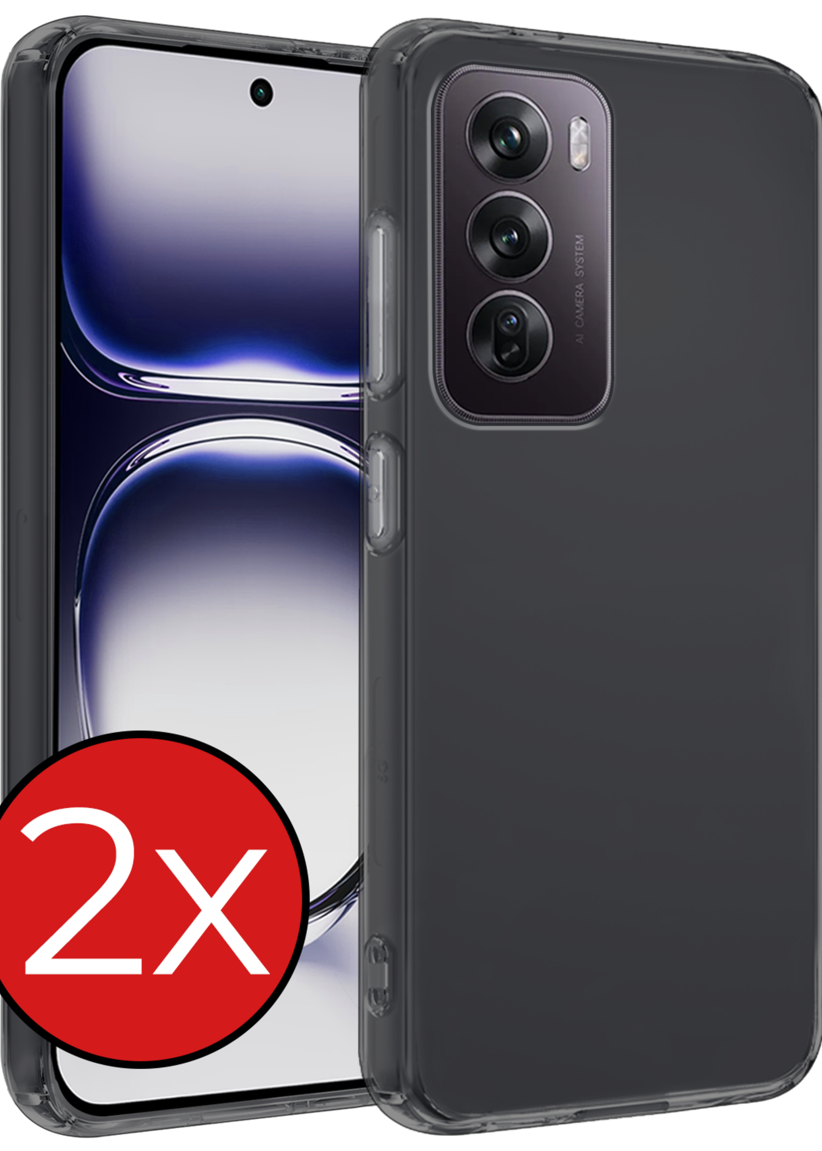 BTH Hoes Geschikt voor Oppo Reno12 Hoesje Siliconen Back Cover Case - Hoesje Geschikt voor Oppo Reno12 Hoes Cover Hoesje - Transparant - 2 Stuks
