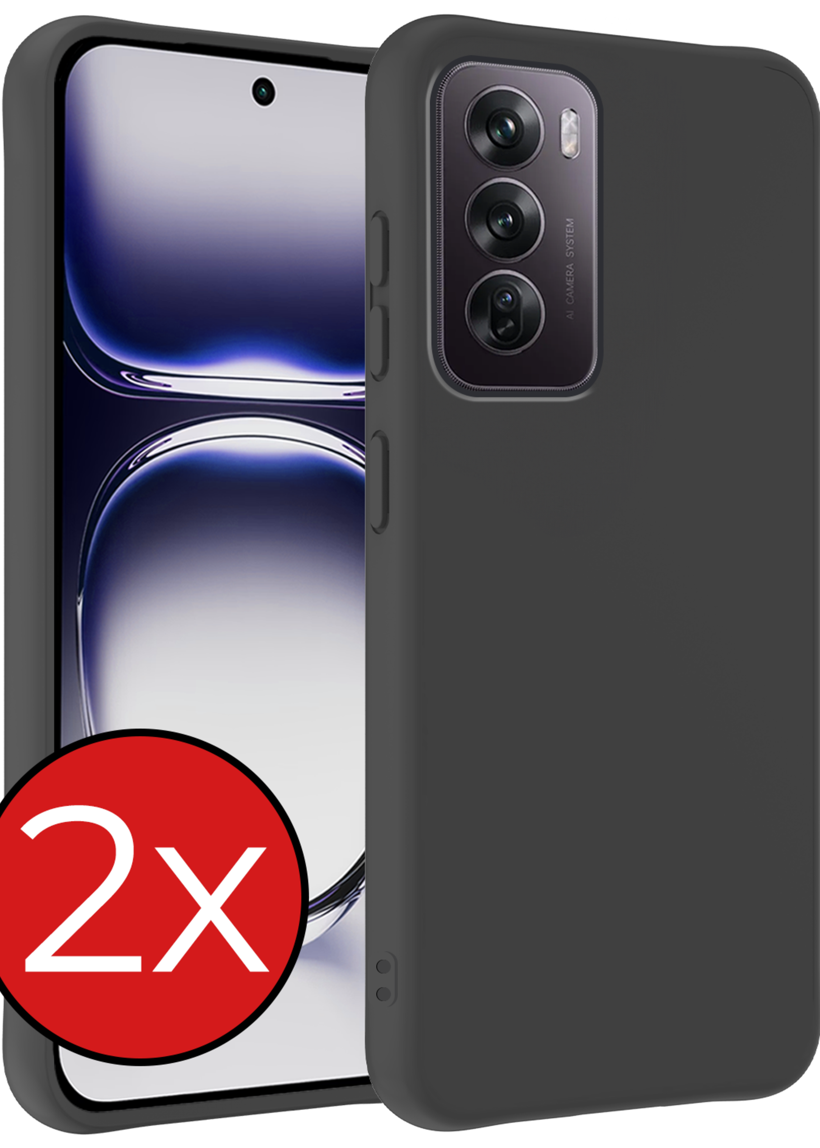 BTH Hoes Geschikt voor Oppo Reno12 Hoesje Siliconen Back Cover Case - Hoesje Geschikt voor Oppo Reno12 Hoes Cover Hoesje - Zwart - 2 Stuks