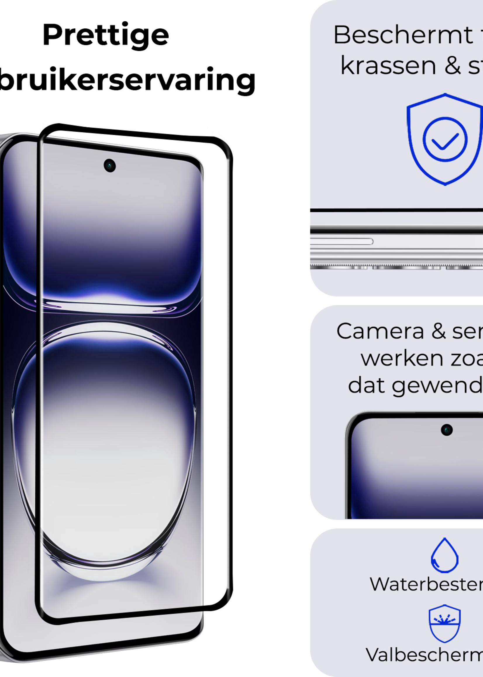 BTH Screenprotector Geschikt voor Oppo Reno12 Screenprotector Beschermglas Full Cover - Screenprotector Geschikt voor Oppo Reno12 Screen Protector Full Cover - 3 Stuks