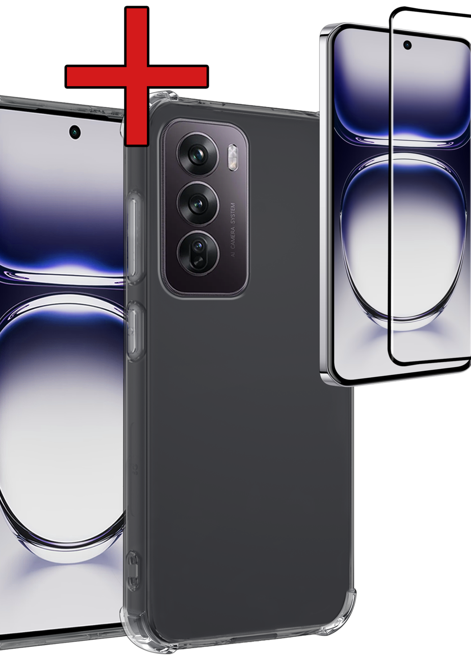 BTH Hoesje Geschikt voor Oppo Reno12 Hoesje Shock Proof Cover Case Shockproof Met Screenprotector - Hoes Geschikt voor Oppo Reno12 Hoes Siliconen Back Case - Transparant