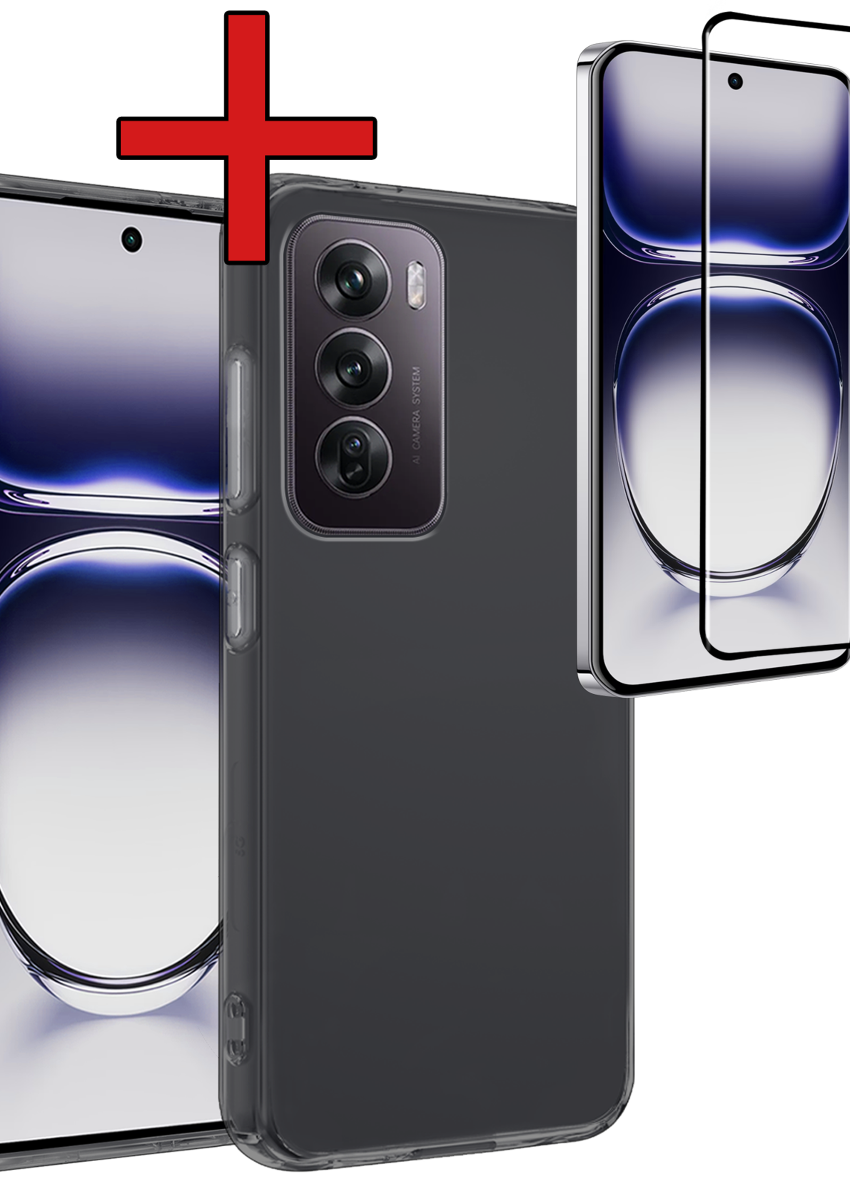 BTH Hoes Geschikt voor Oppo Reno12 Hoesje Siliconen Back Cover Case Met Screenprotector - Hoesje Geschikt voor Oppo Reno12 Hoes Cover Hoesje - Transparant