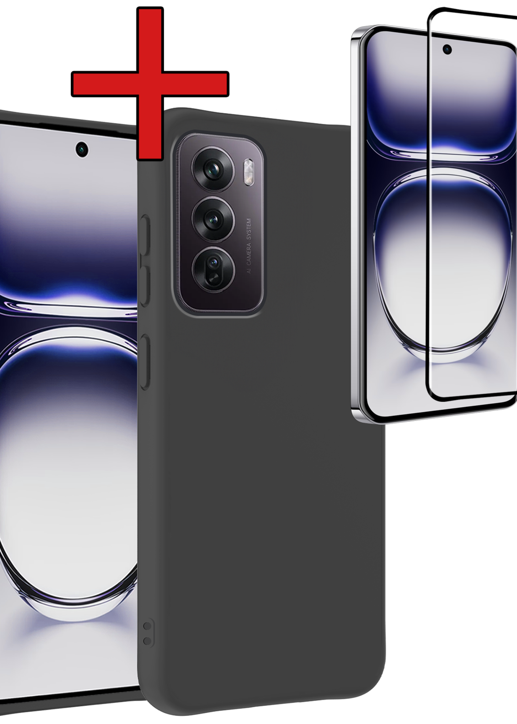 BTH Hoes Geschikt voor Oppo Reno12 Hoesje Siliconen Back Cover Case Met Screenprotector - Hoesje Geschikt voor Oppo Reno12 Hoes Cover Hoesje - Zwart
