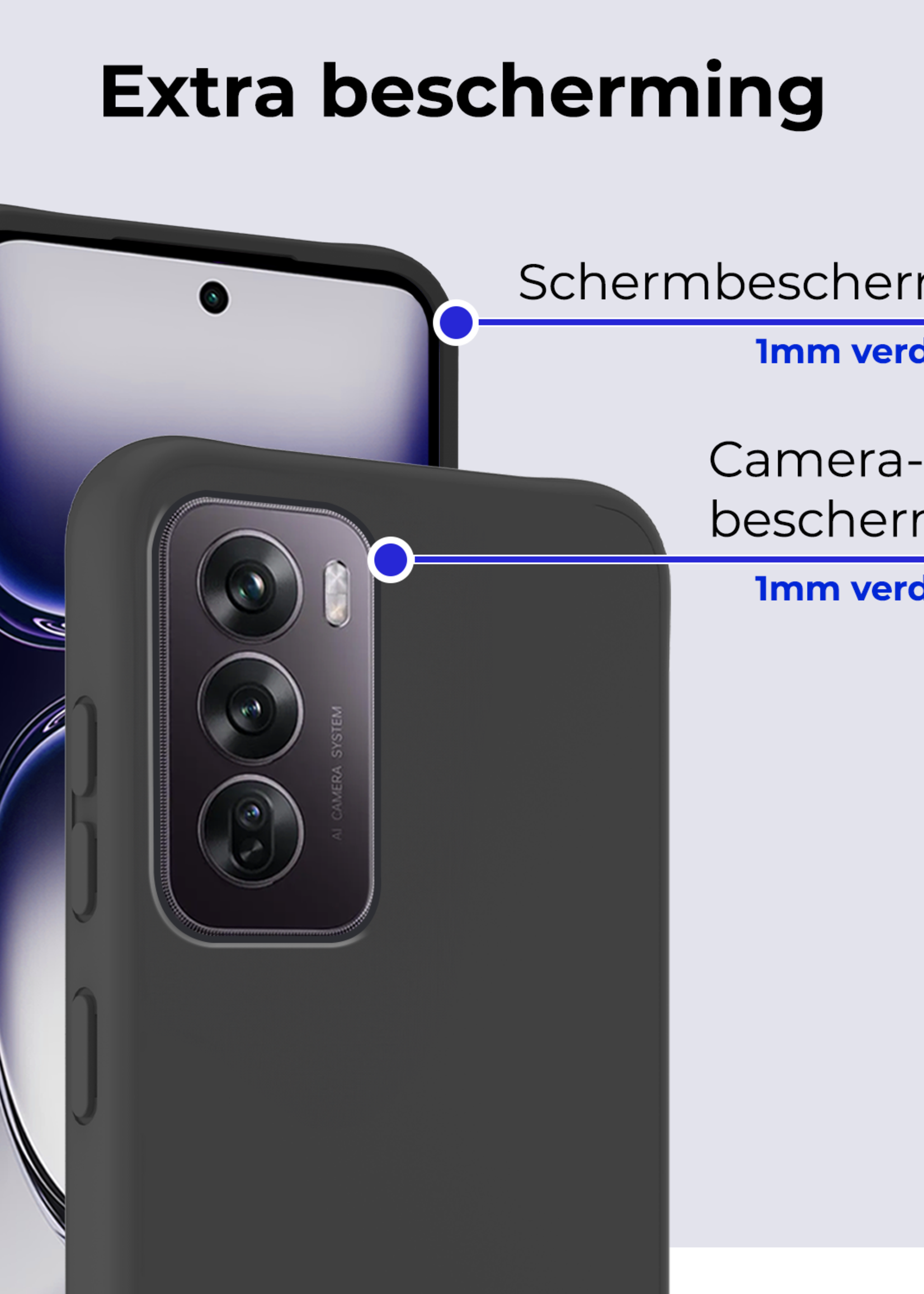 BTH Hoes Geschikt voor Oppo Reno12 Hoesje Siliconen Back Cover Case Met 2x Screenprotector - Hoesje Geschikt voor Oppo Reno12 Hoes Cover Hoesje - Zwart
