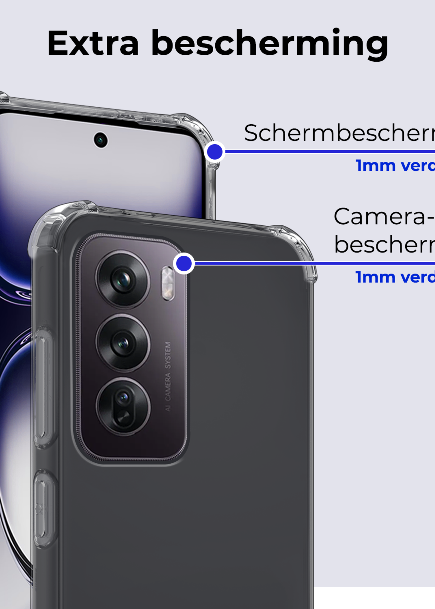 BTH Hoesje Geschikt voor Oppo Reno12 Pro Hoesje Shock Proof Cover Case Shockproof Met Screenprotector - Hoes Geschikt voor Oppo Reno12 Pro Hoes Siliconen Back Case - Transparant