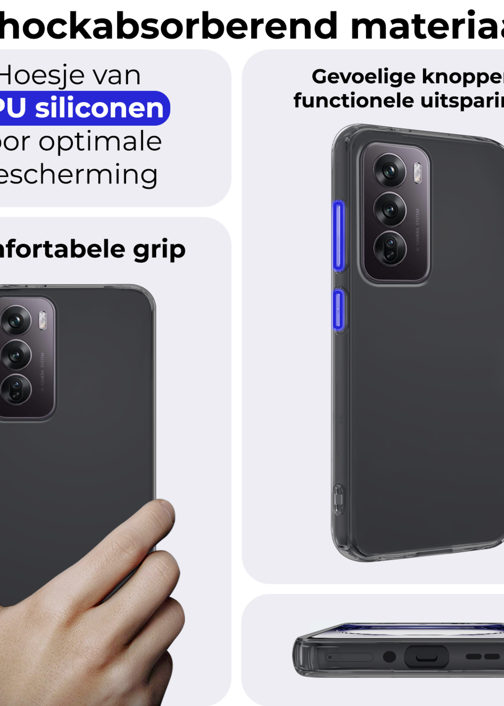 BTH Hoes Geschikt voor Oppo Reno12 Pro Hoesje Siliconen Back Cover Case - Hoesje Geschikt voor Oppo Reno12 Pro Hoes Cover Hoesje - Transparant - 2 Stuks