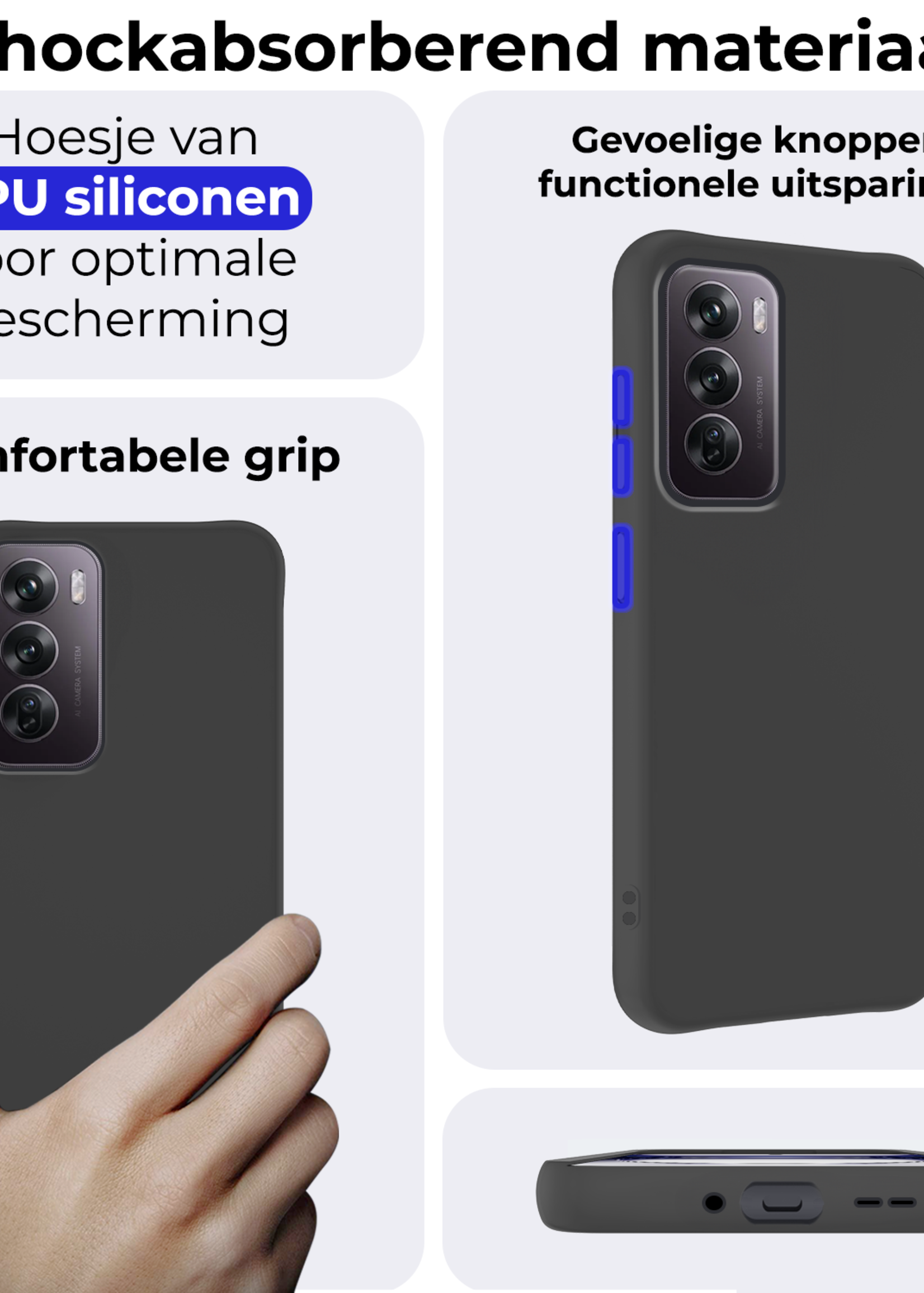 BTH Hoes Geschikt voor Oppo Reno12 Pro Hoesje Siliconen Back Cover Case Met 2x Screenprotector - Hoesje Geschikt voor Oppo Reno12 Pro Hoes Cover Hoesje - Zwart