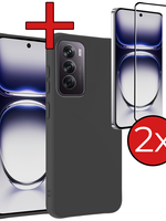 BTH BTH Oppo Reno12 Pro Hoesje Siliconen Met 2x Screenprotector - Zwart