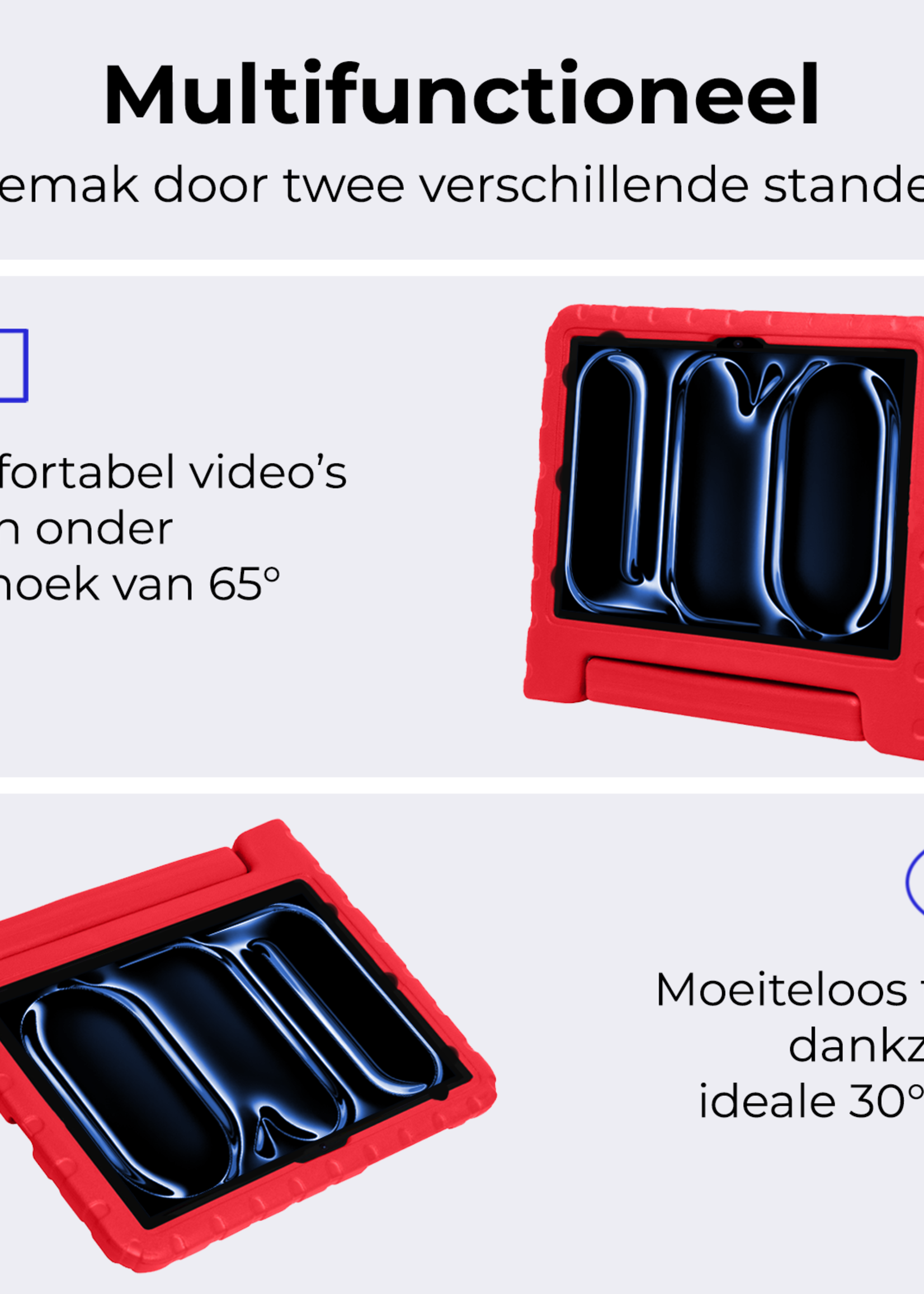 BTH iPad Pro 13 inch 2024 Hoes Kinder Hoesje Kids Case Cover Kids Proof - iPad Pro 13 inch 2024 Kinder Hoes - Rood