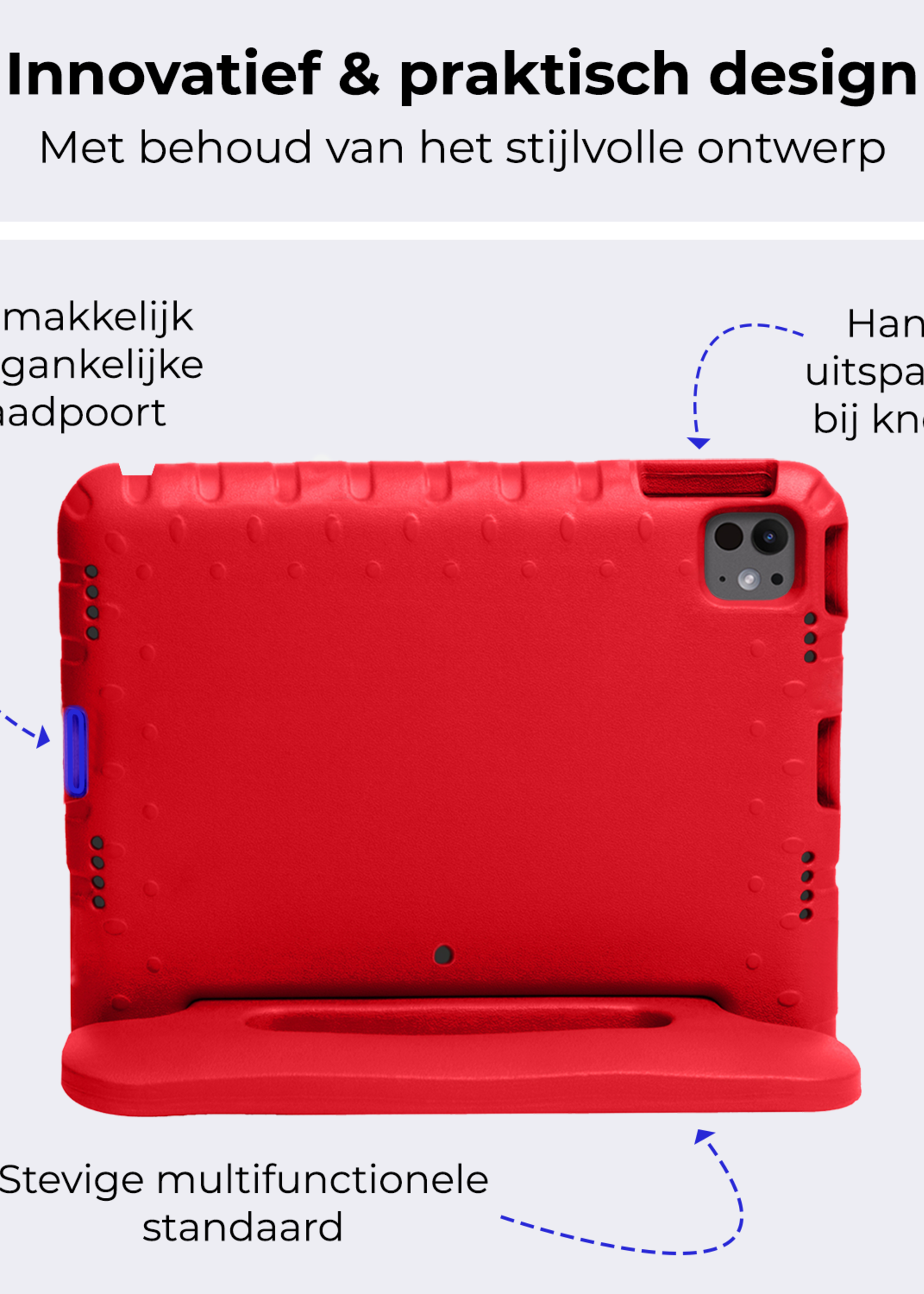 BTH iPad Pro 13 inch 2024 Hoes Kinder Hoesje Kids Case Cover Kids Proof - iPad Pro 13 inch 2024 Kinder Hoes - Rood