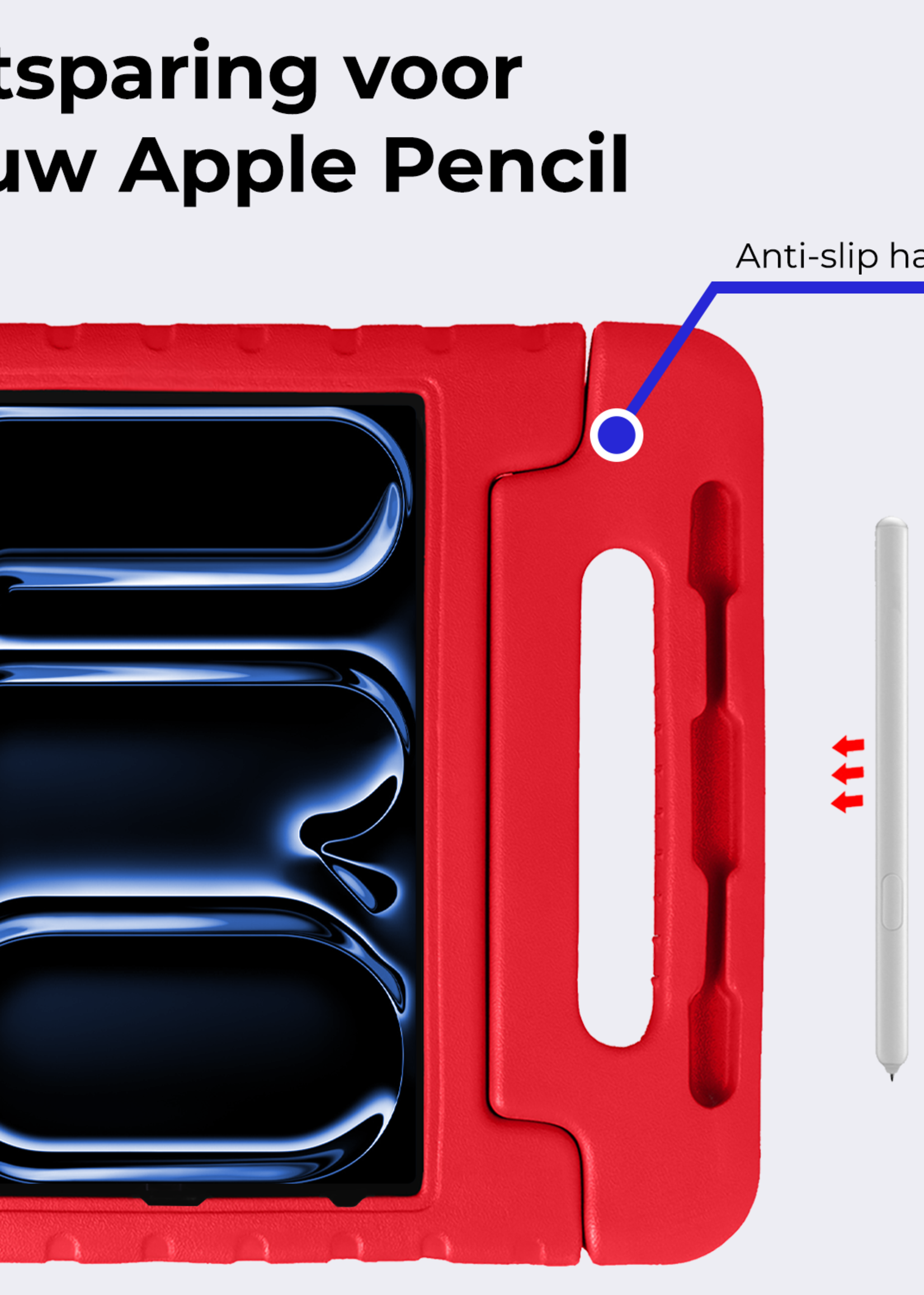 BTH iPad Pro 13 inch 2024 Hoes Kinder Hoesje Kids Case Cover Kids Proof - iPad Pro 13 inch 2024 Kinder Hoes - Rood