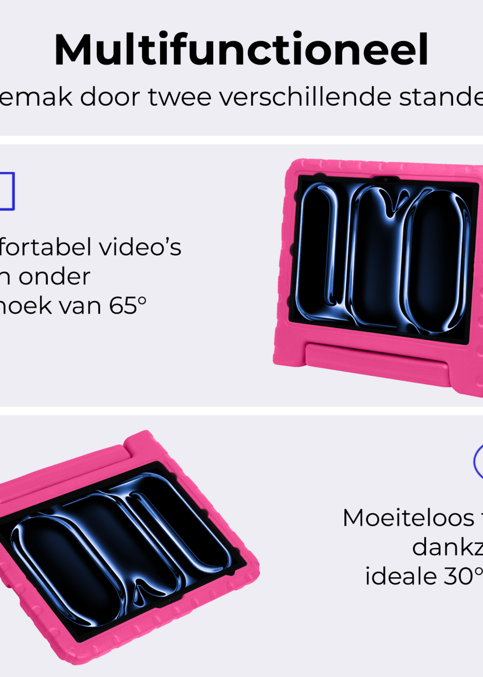 BTH iPad Pro 13 inch 2024 Hoes Kinder Hoesje Kids Case Cover Kids Proof Met Screenprotector - iPad Pro 13 inch 2024 Kinder Hoes - Roze