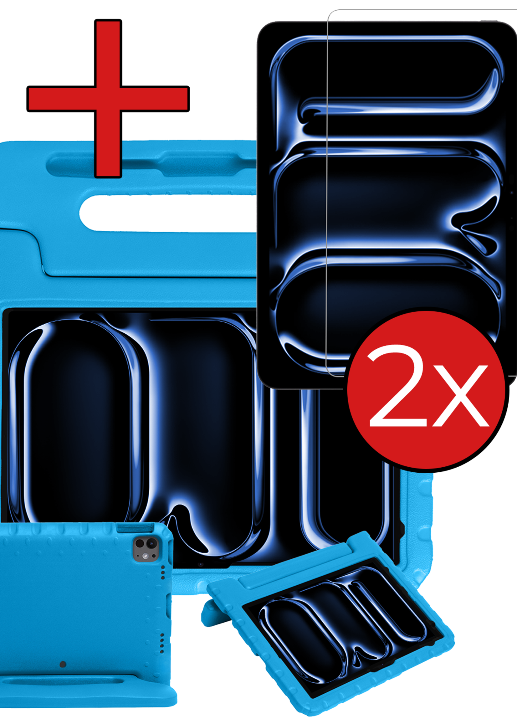 BTH iPad Pro 13 inch 2024 Hoes Kinder Hoesje Kids Case Cover Kids Proof Met 2x Screenprotector - iPad Pro 13 inch 2024 Kinder Hoes - Licht Blauw