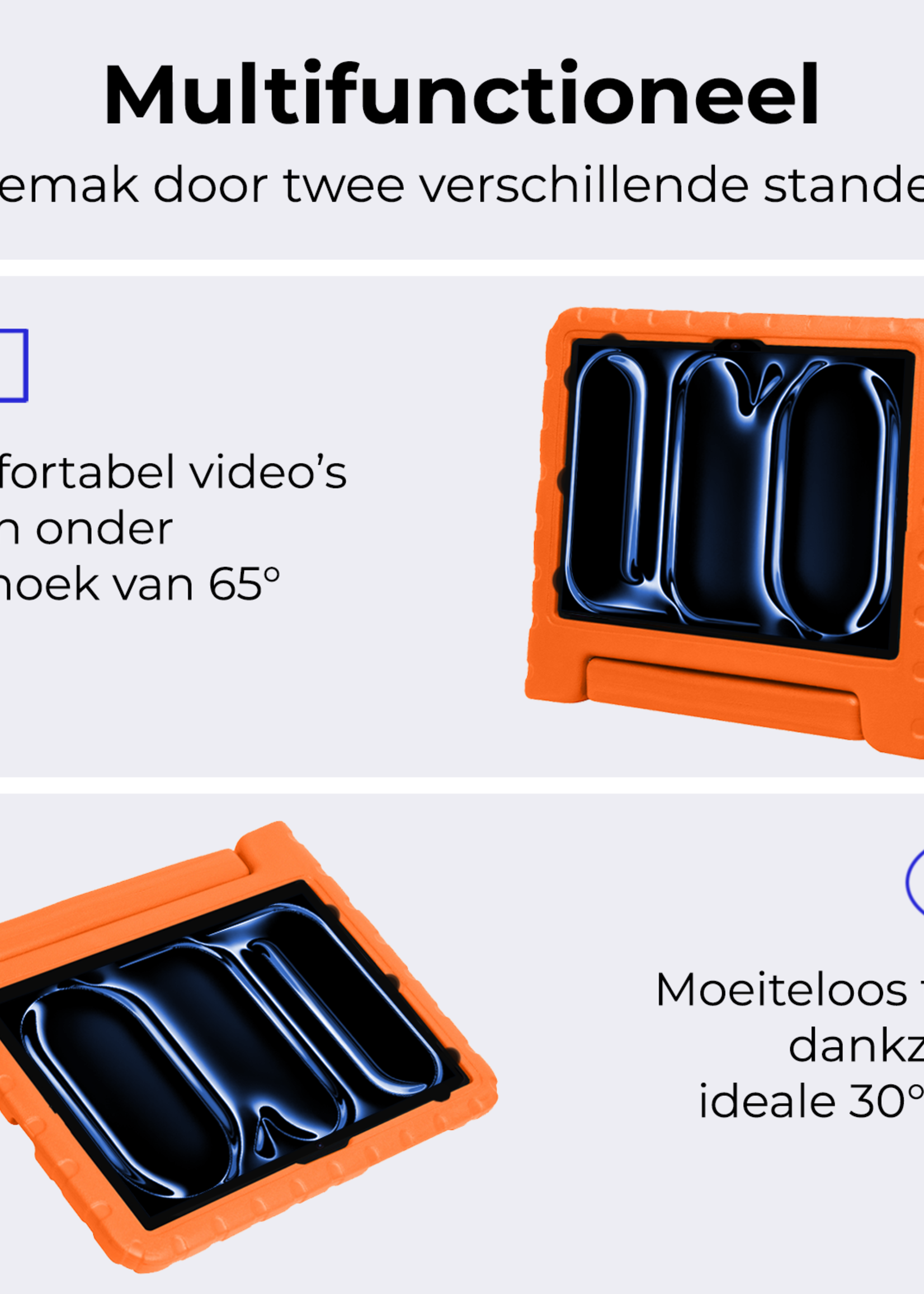 BTH iPad Pro 13 inch 2024 Hoes Kinder Hoesje Kids Case Cover Kids Proof Met 2x Screenprotector - iPad Pro 13 inch 2024 Kinder Hoes - Oranje