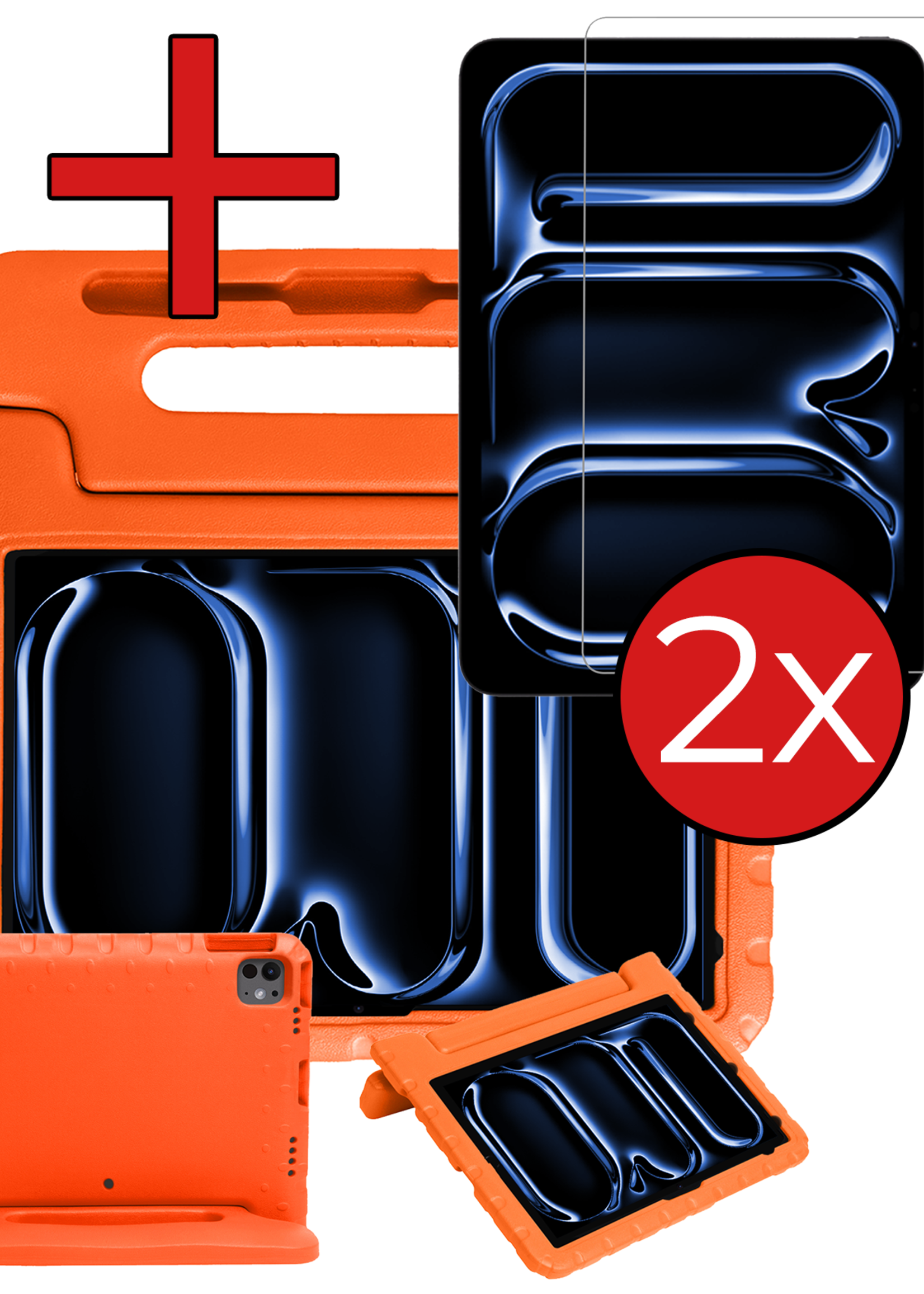 BTH iPad Pro 13 inch 2024 Hoes Kinder Hoesje Kids Case Cover Kids Proof Met 2x Screenprotector - iPad Pro 13 inch 2024 Kinder Hoes - Oranje