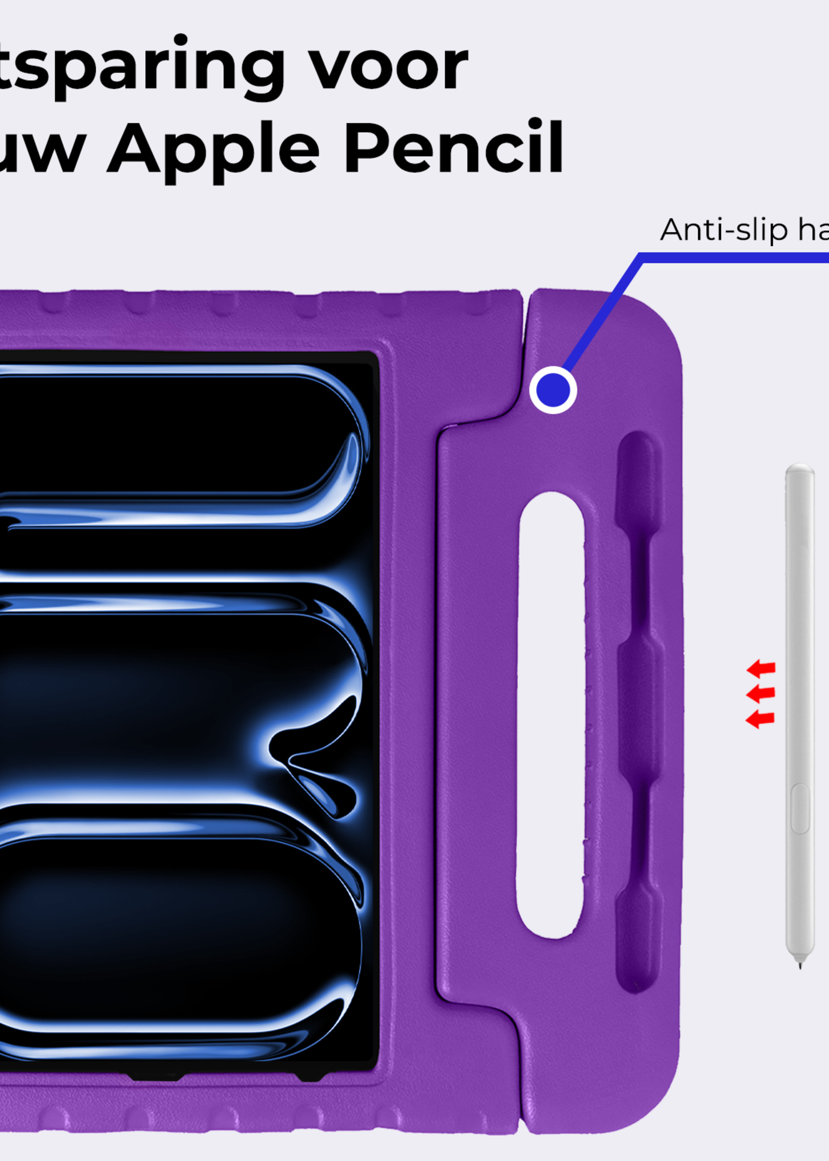 BTH iPad Pro 13 inch 2024 Hoes Kinder Hoesje Kids Case Cover Kids Proof Met 2x Screenprotector - iPad Pro 13 inch 2024 Kinder Hoes - Paars