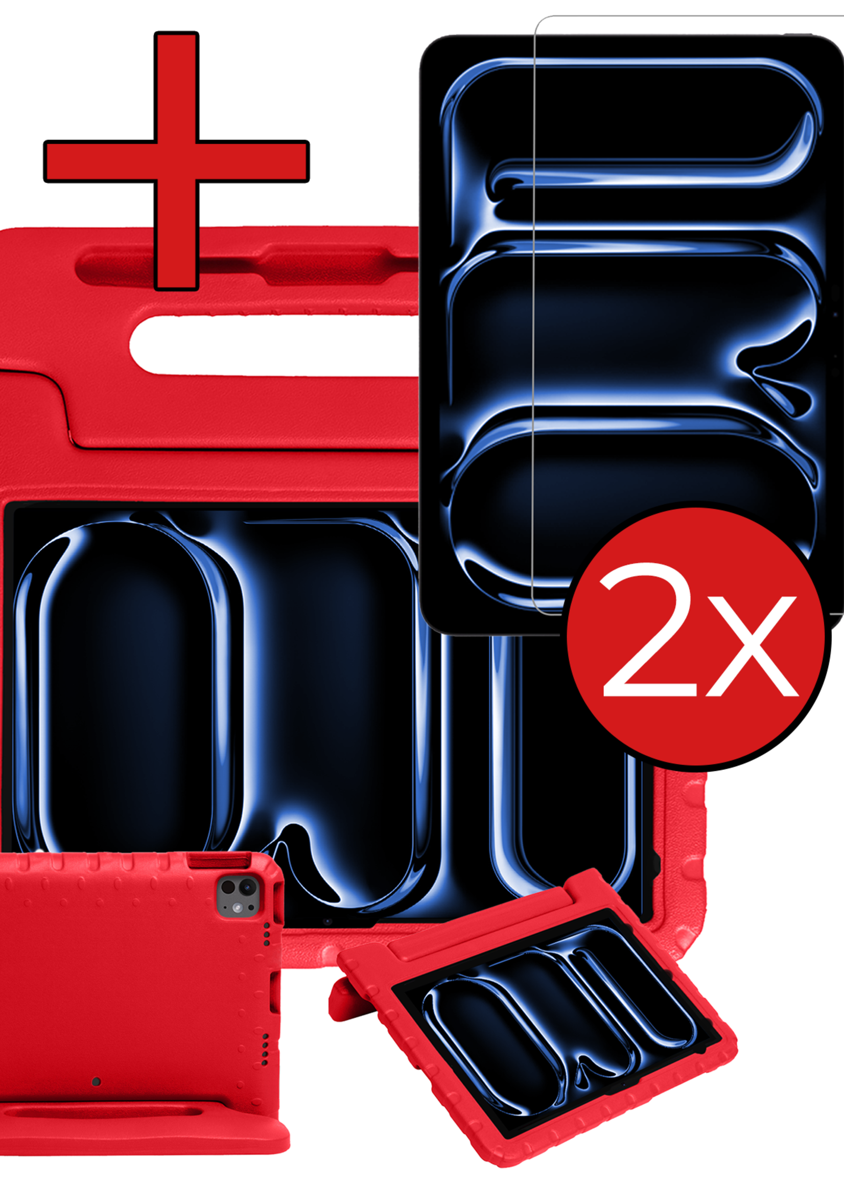 BTH iPad Pro 13 inch 2024 Hoes Kinder Hoesje Kids Case Cover Kids Proof Met 2x Screenprotector - iPad Pro 13 inch 2024 Kinder Hoes - Rood