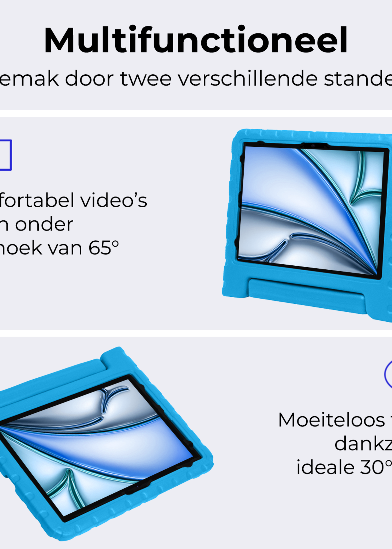 BTH iPad Air 2024 Hoes Kinder Hoesje Kids Case Cover Kids Proof Met 2x Screenprotector - iPad Air 6 (13 inch) Kinder Hoes - Licht Blauw