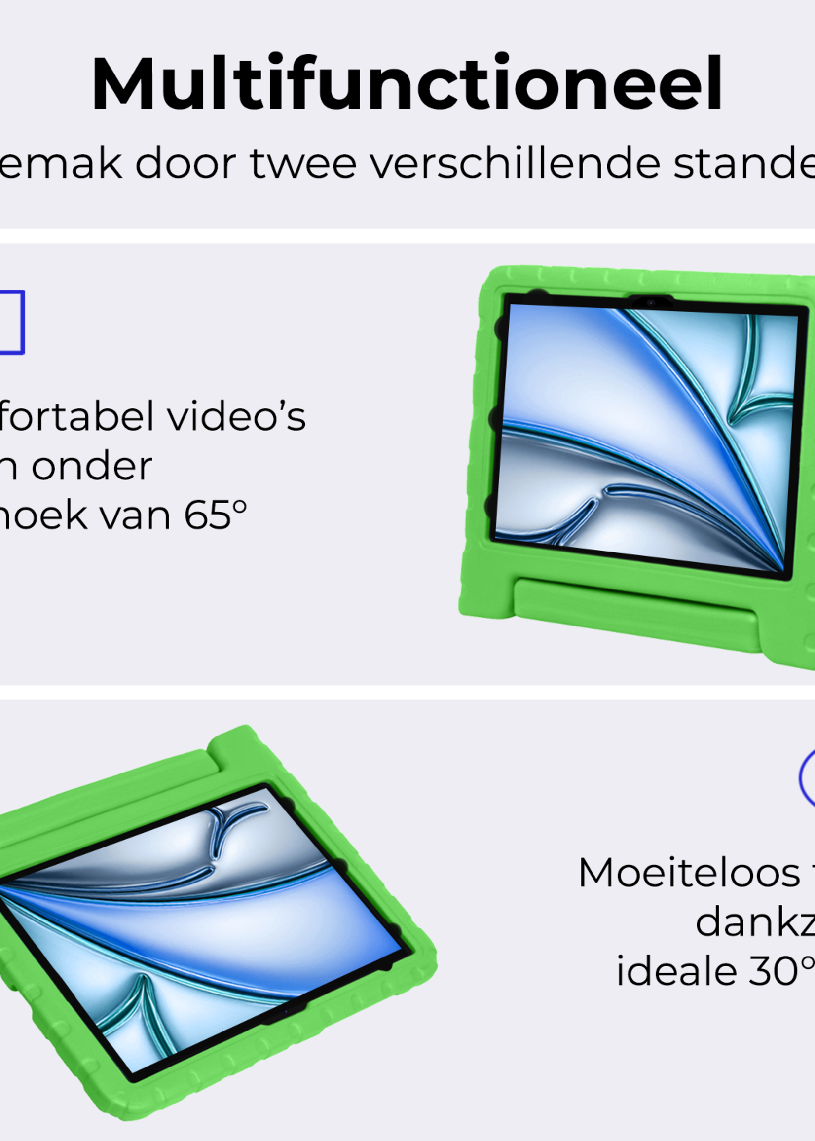 BTH iPad Air 2024 Hoes Kinder Hoesje Kids Case Cover Kids Proof Met 2x Screenprotector - iPad Air 6 (13 inch) Kinder Hoes - Groen