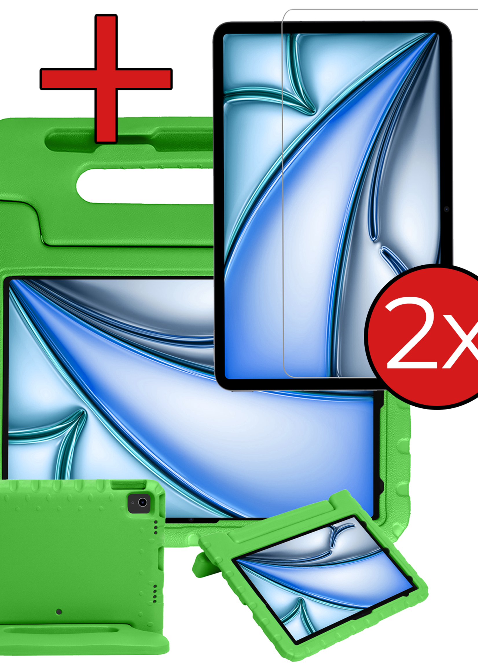 BTH iPad Air 2024 Hoes Kinder Hoesje Kids Case Cover Kids Proof Met 2x Screenprotector - iPad Air 6 (13 inch) Kinder Hoes - Groen