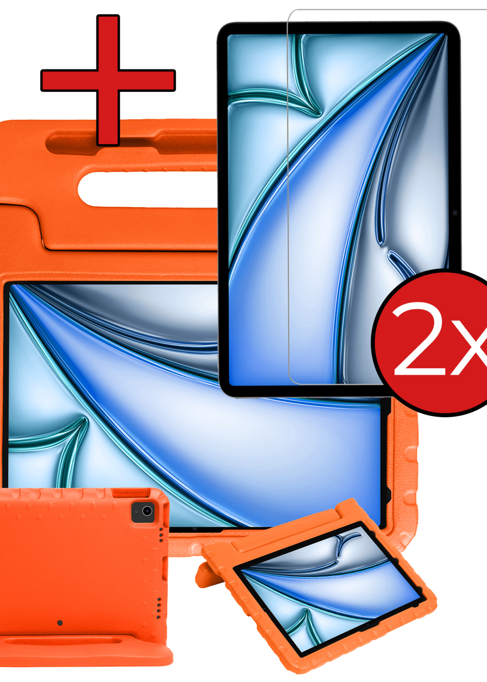 BTH iPad Air 2024 Hoes Kinder Hoesje Kids Case Cover Kids Proof Met 2x Screenprotector - iPad Air 6 (13 inch) Kinder Hoes - Oranje