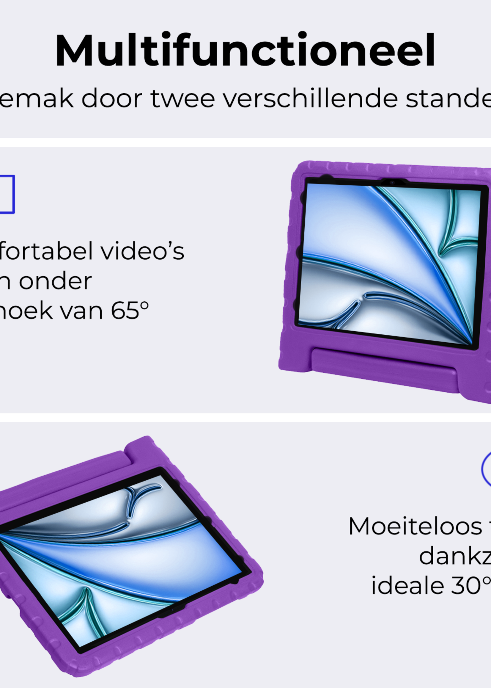 BTH iPad Air 2024 Hoes Kinder Hoesje Kids Case Cover Kids Proof Met 2x Screenprotector - iPad Air 6 (13 inch) Kinder Hoes - Paars