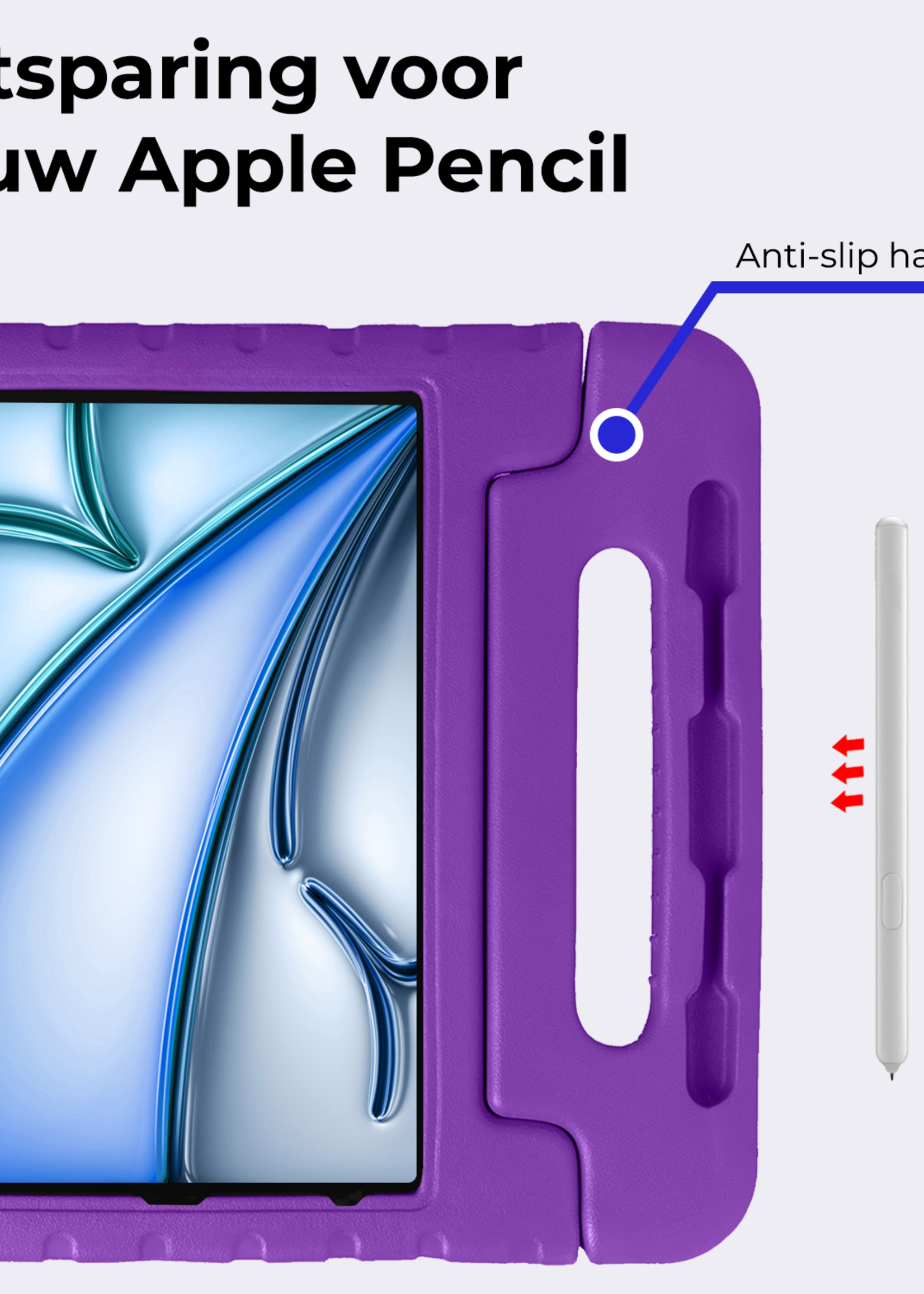 BTH iPad Air 2024 Hoes Kinder Hoesje Kids Case Cover Kids Proof Met 2x Screenprotector - iPad Air 6 (13 inch) Kinder Hoes - Paars