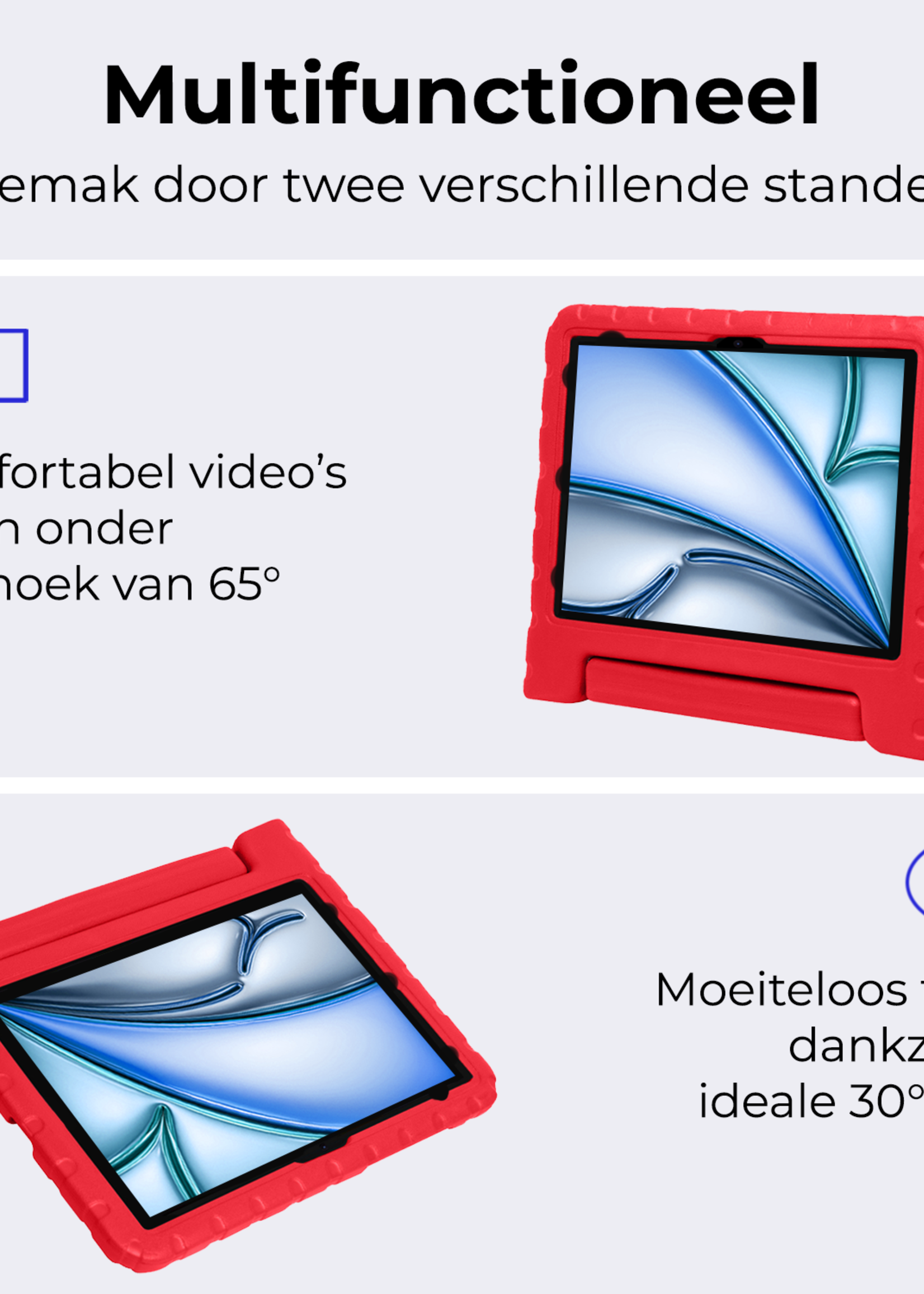BTH iPad Air 2024 Hoes Kinder Hoesje Kids Case Cover Kids Proof Met 2x Screenprotector - iPad Air 6 (13 inch) Kinder Hoes - Rood