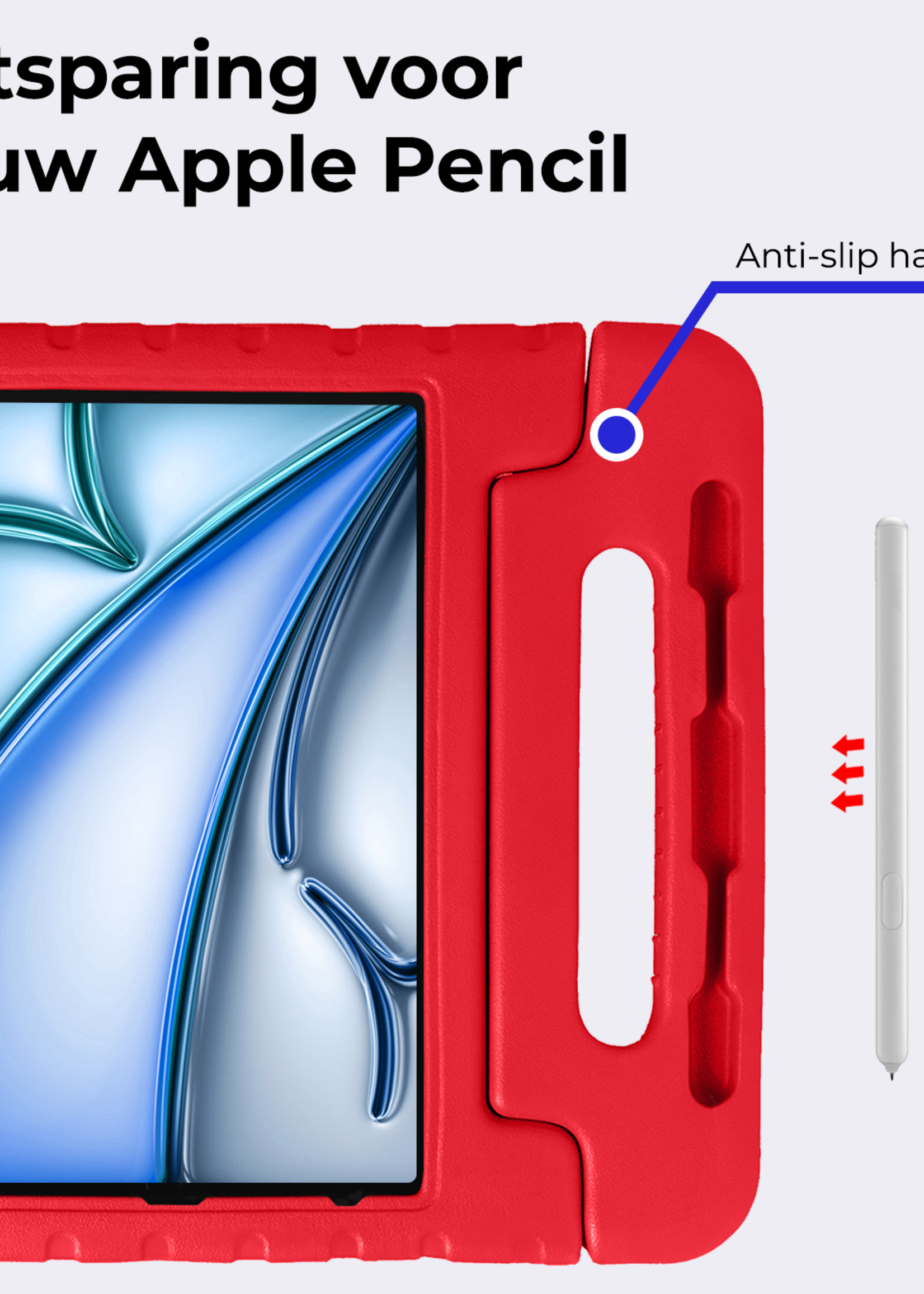 BTH iPad Air 2024 Hoes Kinder Hoesje Kids Case Cover Kids Proof Met 2x Screenprotector - iPad Air 6 (13 inch) Kinder Hoes - Rood