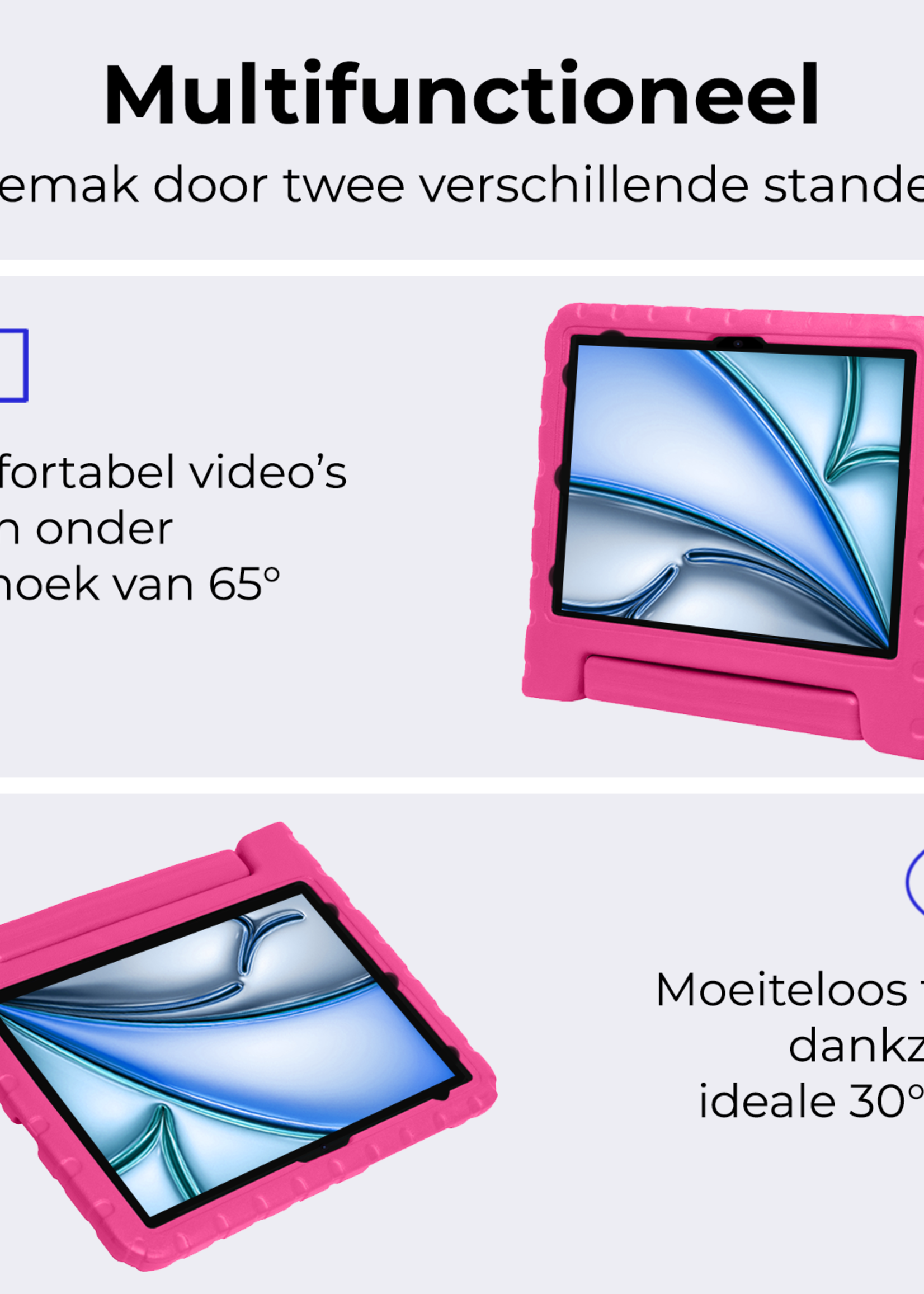 BTH iPad Air 2024 Hoes Kinder Hoesje Kids Case Cover Kids Proof Met 2x Screenprotector - iPad Air 6 (13 inch) Kinder Hoes - Roze