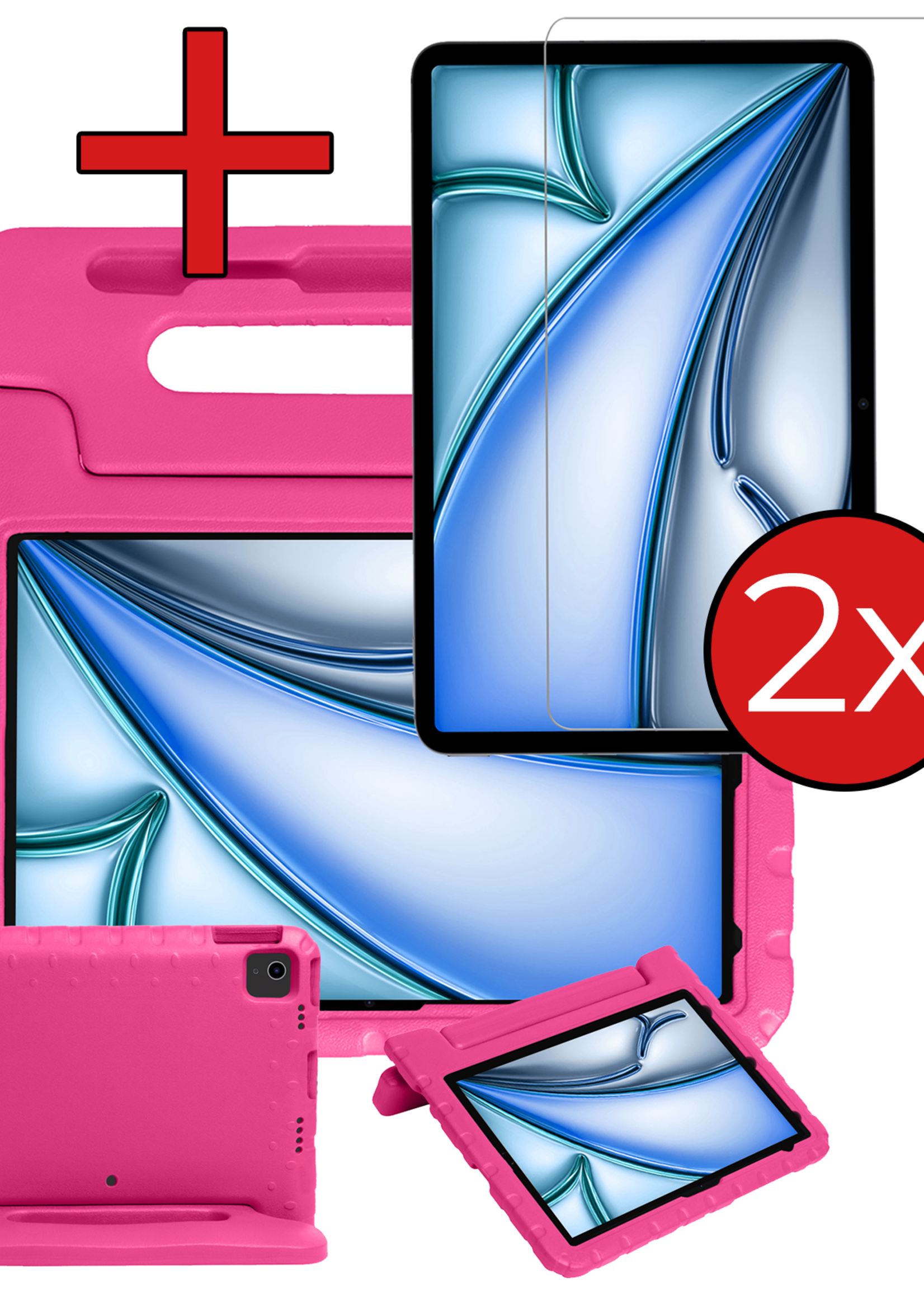 BTH iPad Air 2024 Hoes Kinder Hoesje Kids Case Cover Kids Proof Met 2x Screenprotector - iPad Air 6 (13 inch) Kinder Hoes - Roze