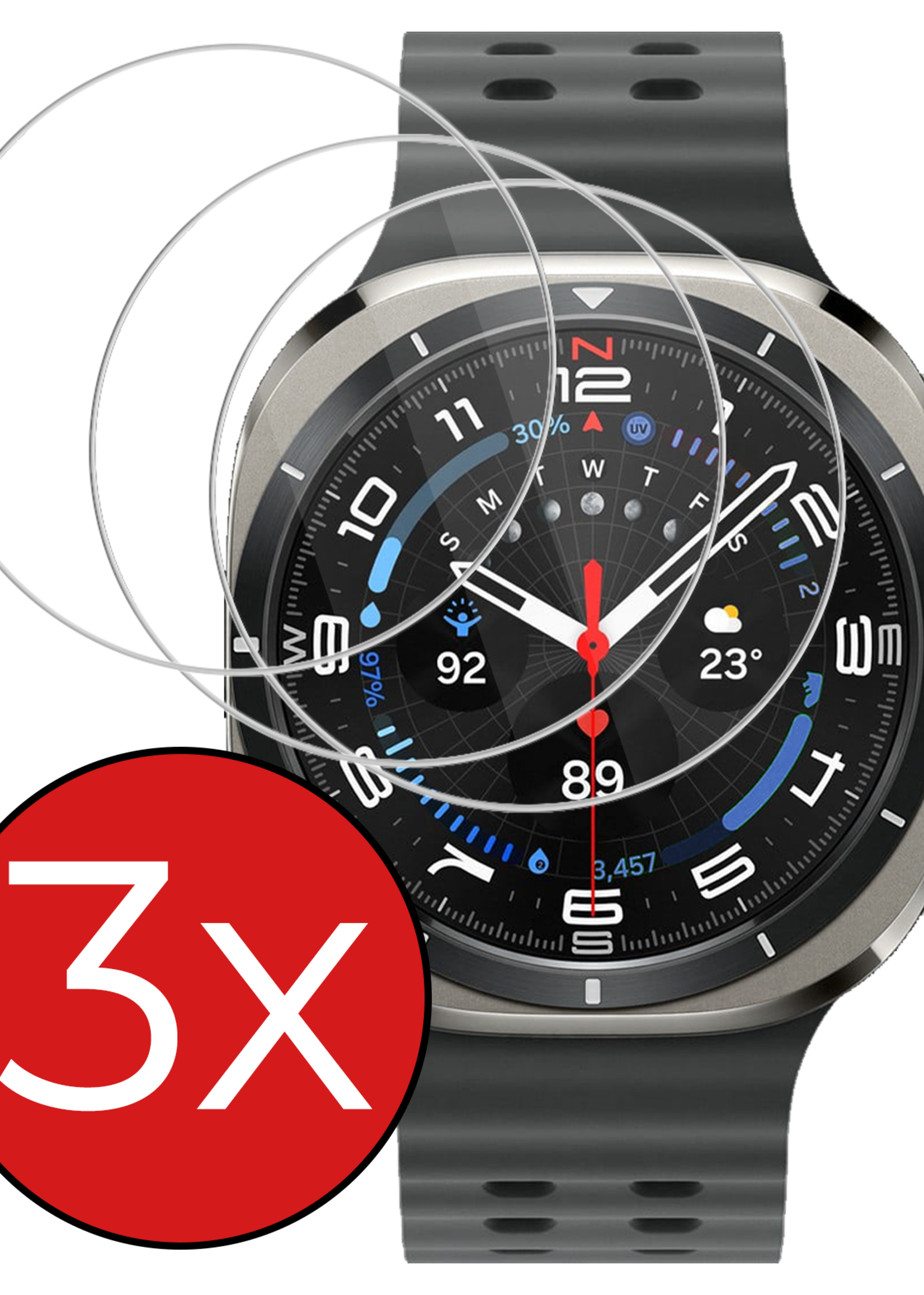 BTH Screenprotector Geschikt voor Samsung Watch 7 Ultra 47 mm Screenprotector Glas Gehard Screen Cover - Screen Protector Geschikt voor Samsung Galaxy Watch 7 Ultra (47 mm) Screenprotector Tempered Glass - 3 PACK