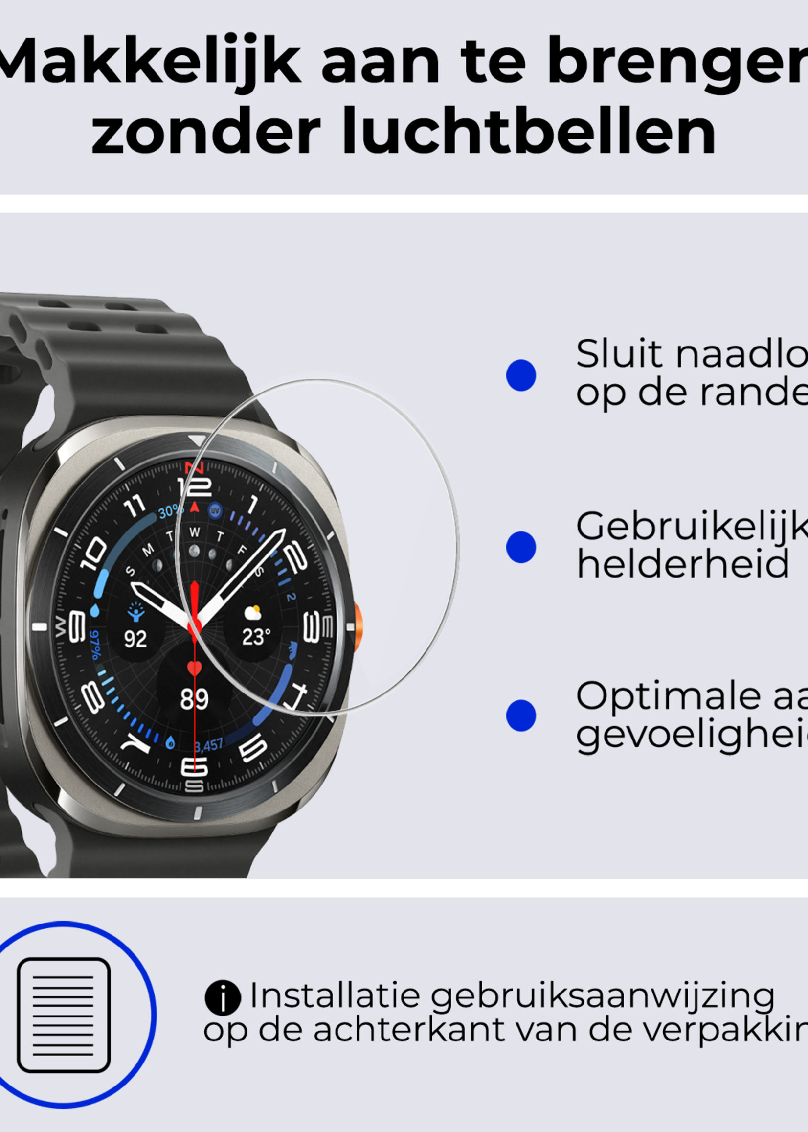 BTH Screenprotector Geschikt voor Samsung Watch 7 Ultra 47 mm Screenprotector Glas Gehard Screen Cover - Screen Protector Geschikt voor Samsung Galaxy Watch 7 Ultra (47 mm) Screenprotector Tempered Glass - 3 PACK