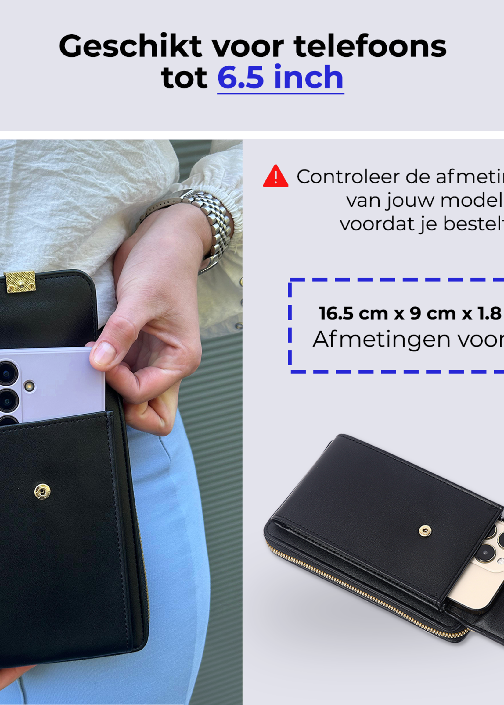 BTH Telefoontasje Met Portemonee Schoudertas Voor Telefoon - Lederen Crossbody Tas Dames - Zwart