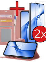 BTH BTH OnePlus Nord CE4 Hoesje Bookcase Met 2x Screenprotector - Rose Goud