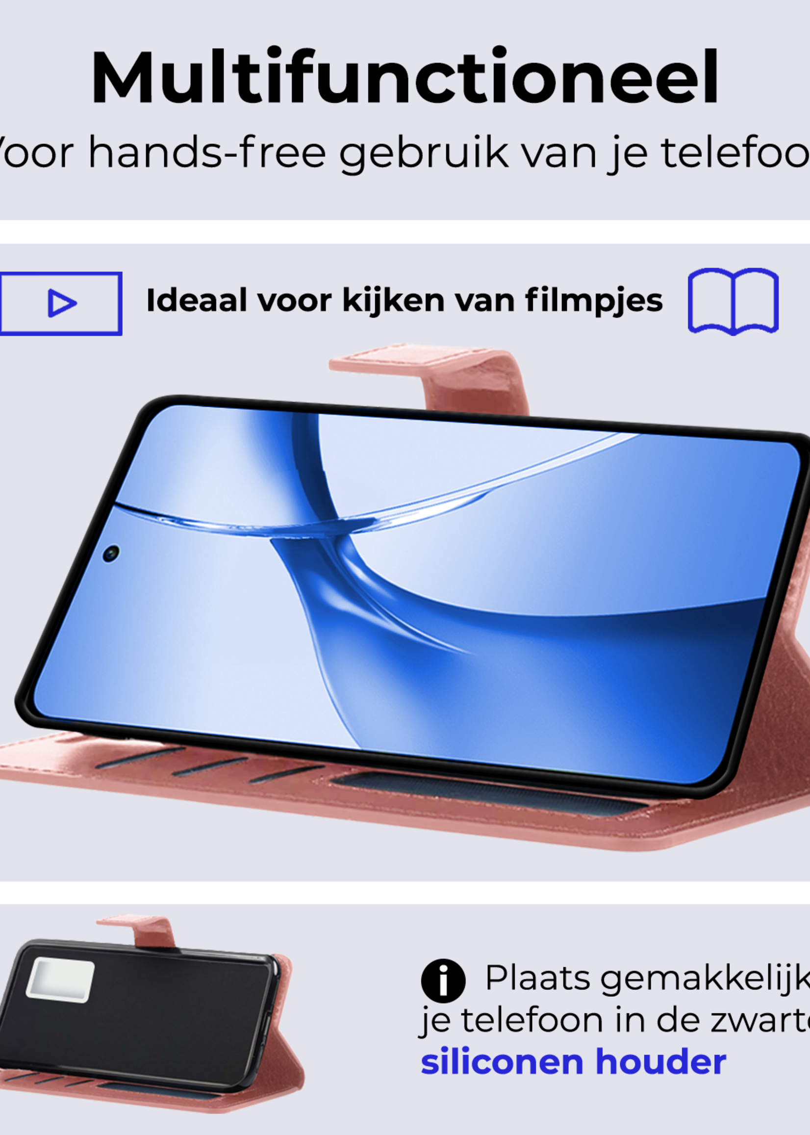 BTH Hoesje Geschikt voor OnePlus Nord CE4 Hoesje Book Case Hoes Portemonnee Cover Walletcase Met 2x Screenprotector - Hoes Geschikt voor OnePlus Nord CE4 Hoes Bookcase Hoesje - Rosé goud