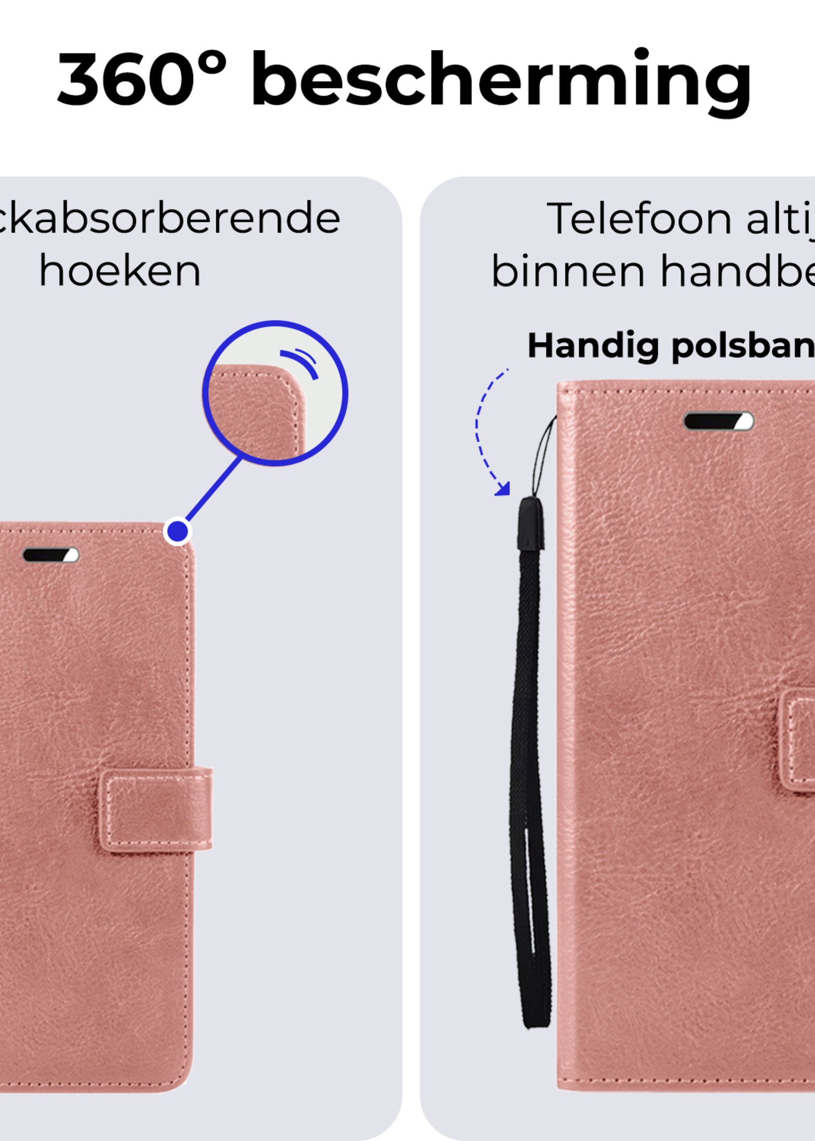 BTH Hoesje Geschikt voor OnePlus Nord CE4 Hoesje Book Case Hoes Portemonnee Cover Walletcase Met 2x Screenprotector - Hoes Geschikt voor OnePlus Nord CE4 Hoes Bookcase Hoesje - Rosé goud
