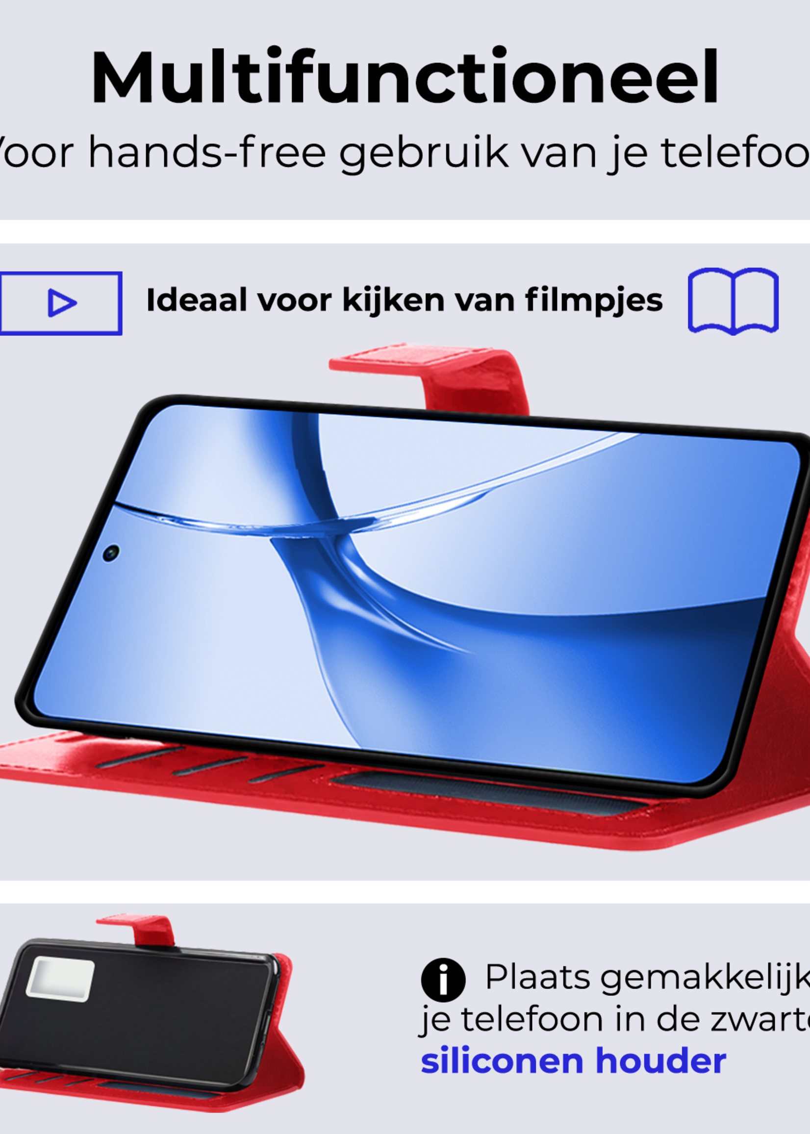 BTH Hoesje Geschikt voor OnePlus Nord CE4 Hoesje Book Case Hoes Portemonnee Cover Walletcase Met 2x Screenprotector - Hoes Geschikt voor OnePlus Nord CE4 Hoes Bookcase Hoesje - Rood