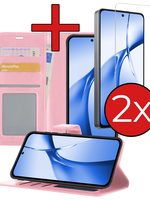 BTH BTH OnePlus Nord CE4 Hoesje Bookcase Met 2x Screenprotector - Lichtroze