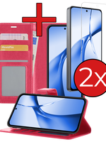 BTH BTH OnePlus Nord CE4 Hoesje Bookcase Met 2x Screenprotector - Donkerroze