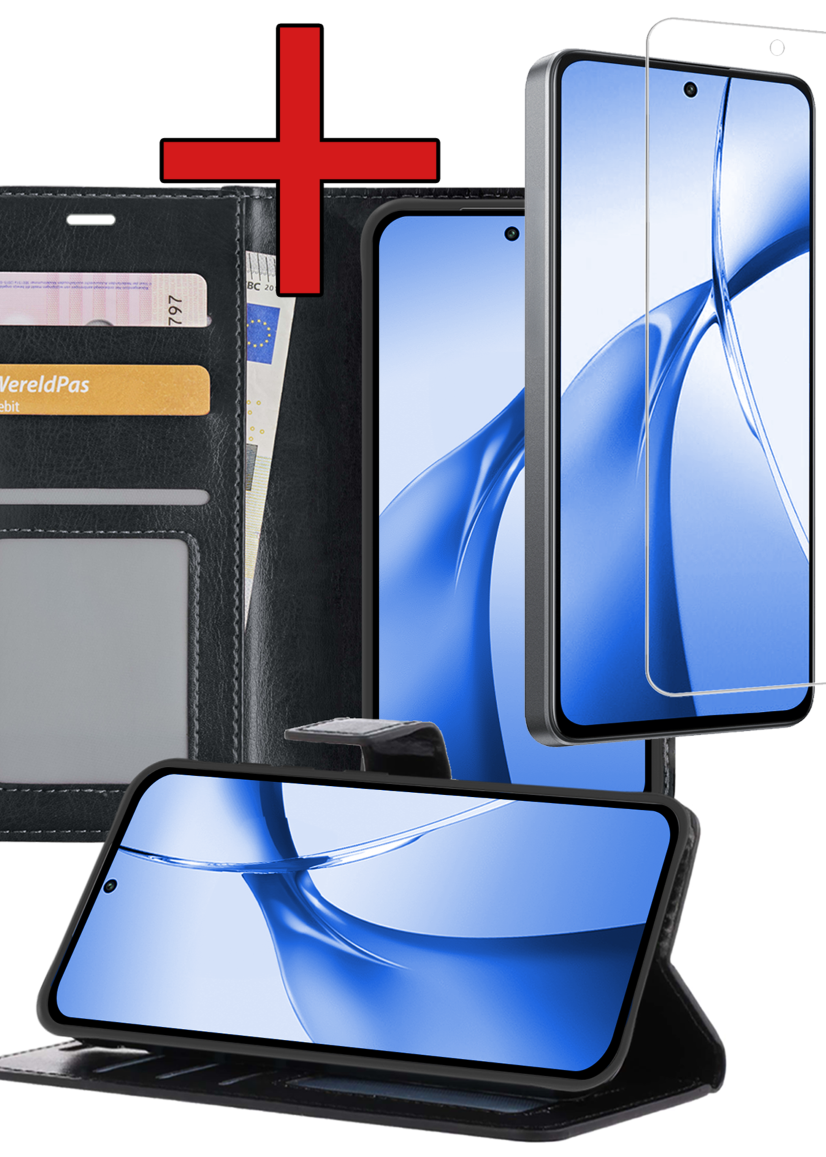 BTH Hoesje Geschikt voor OnePlus Nord CE4 Hoesje Book Case Hoes Portemonnee Cover Walletcase Met Screenprotector - Hoes Geschikt voor OnePlus Nord CE4 Hoes Bookcase Hoesje - Zwart