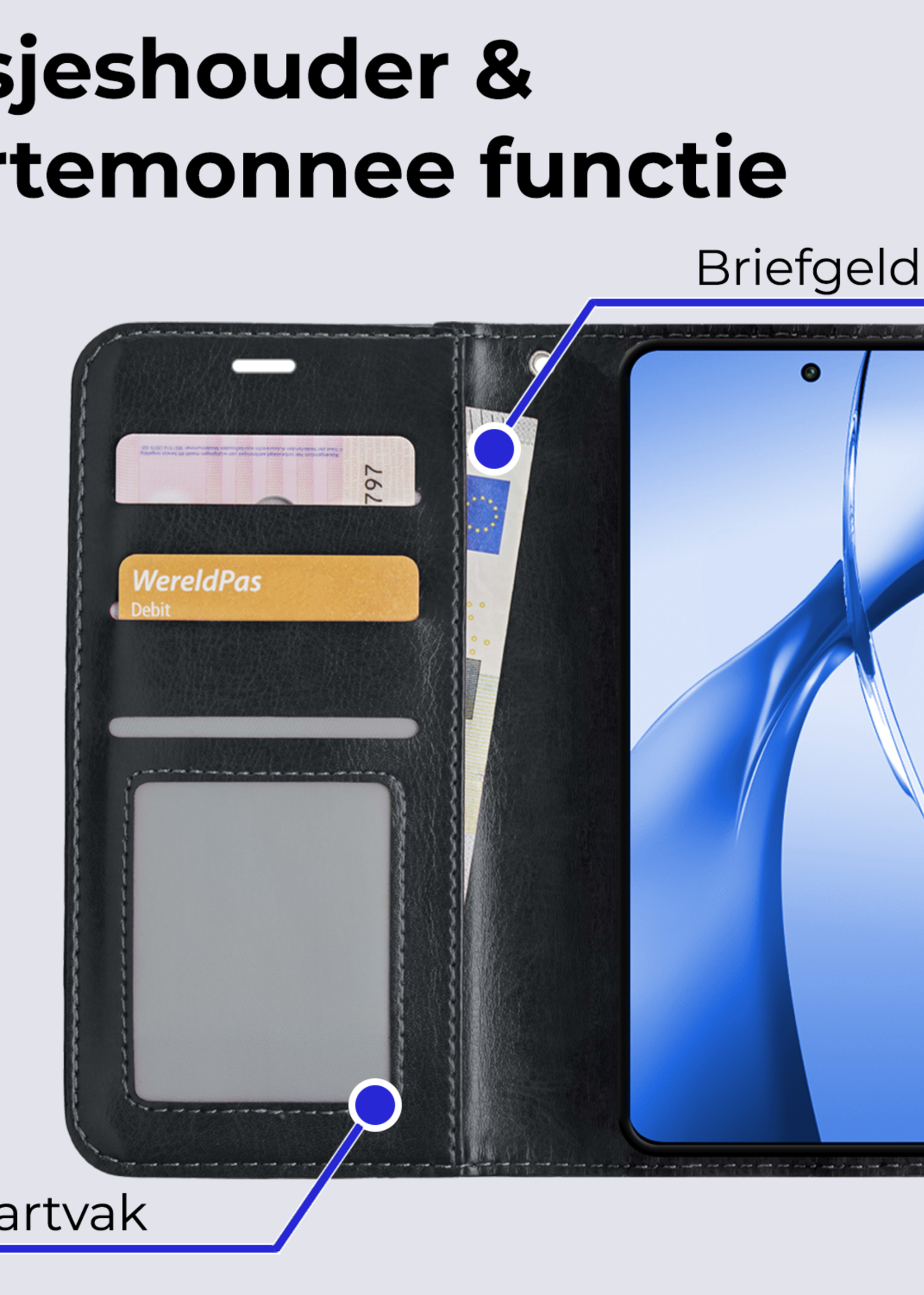 BTH Hoesje Geschikt voor OnePlus Nord CE4 Hoesje Book Case Hoes Portemonnee Cover Walletcase Met Screenprotector - Hoes Geschikt voor OnePlus Nord CE4 Hoes Bookcase Hoesje - Zwart