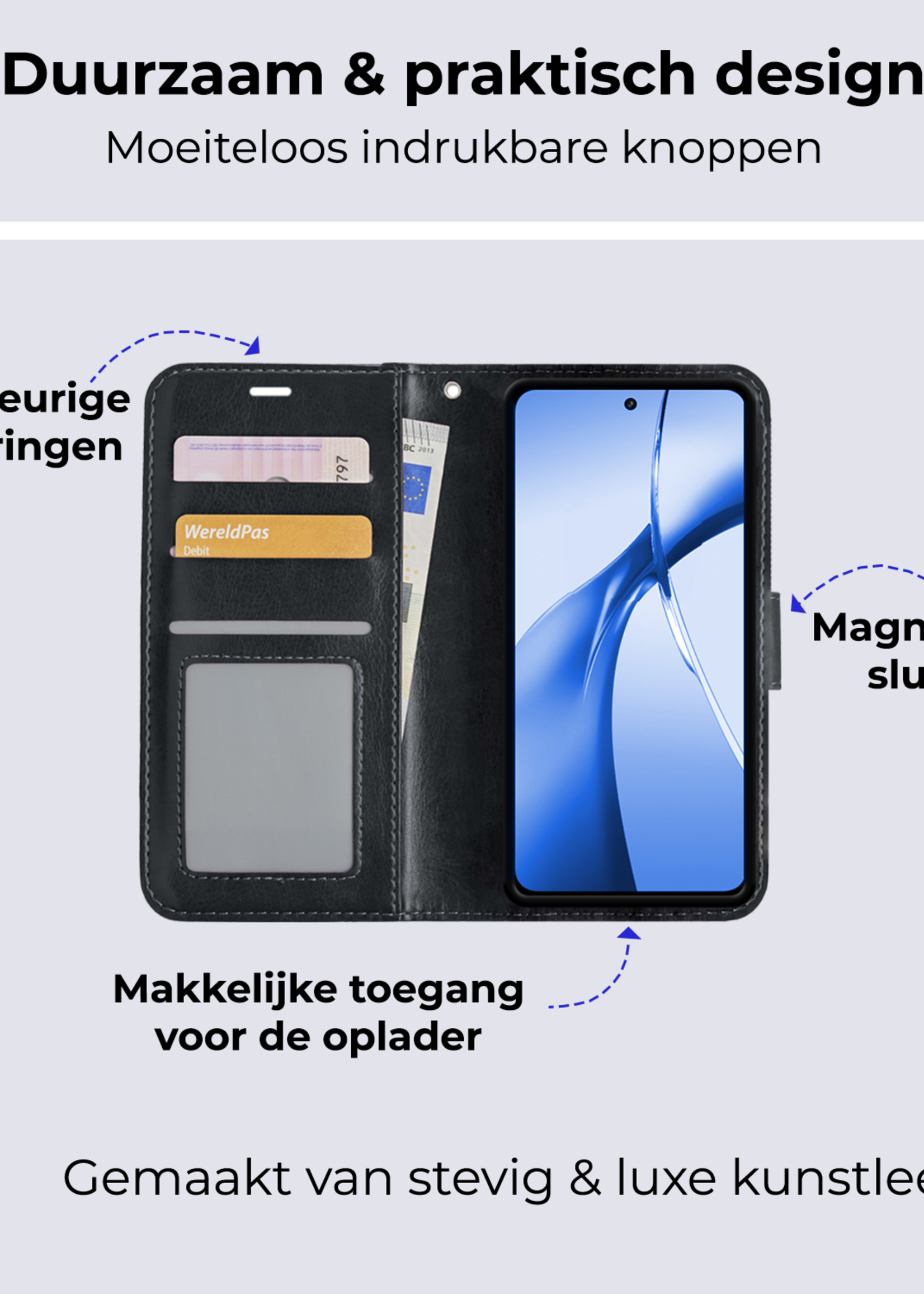 BTH Hoesje Geschikt voor OnePlus Nord CE4 Hoesje Book Case Hoes Portemonnee Cover Walletcase Met Screenprotector - Hoes Geschikt voor OnePlus Nord CE4 Hoes Bookcase Hoesje - Zwart