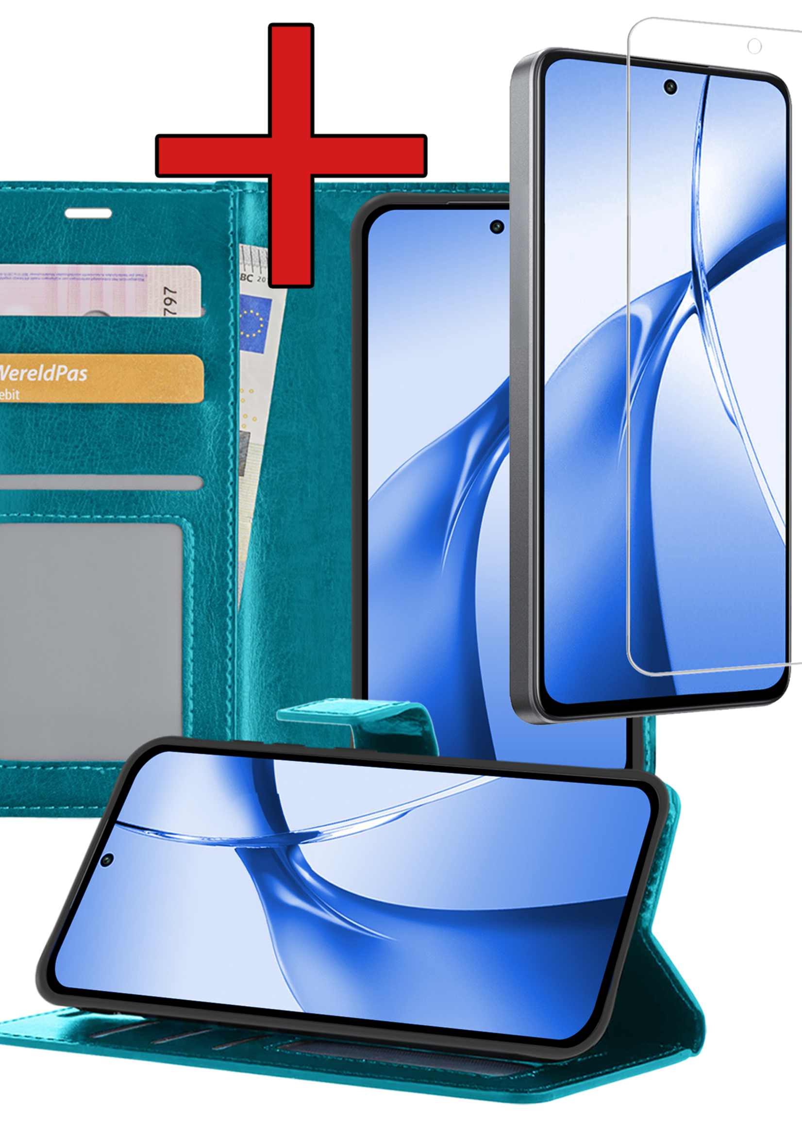 BTH Hoesje Geschikt voor OnePlus Nord CE4 Hoesje Book Case Hoes Portemonnee Cover Walletcase Met Screenprotector - Hoes Geschikt voor OnePlus Nord CE4 Hoes Bookcase Hoesje - Turquoise