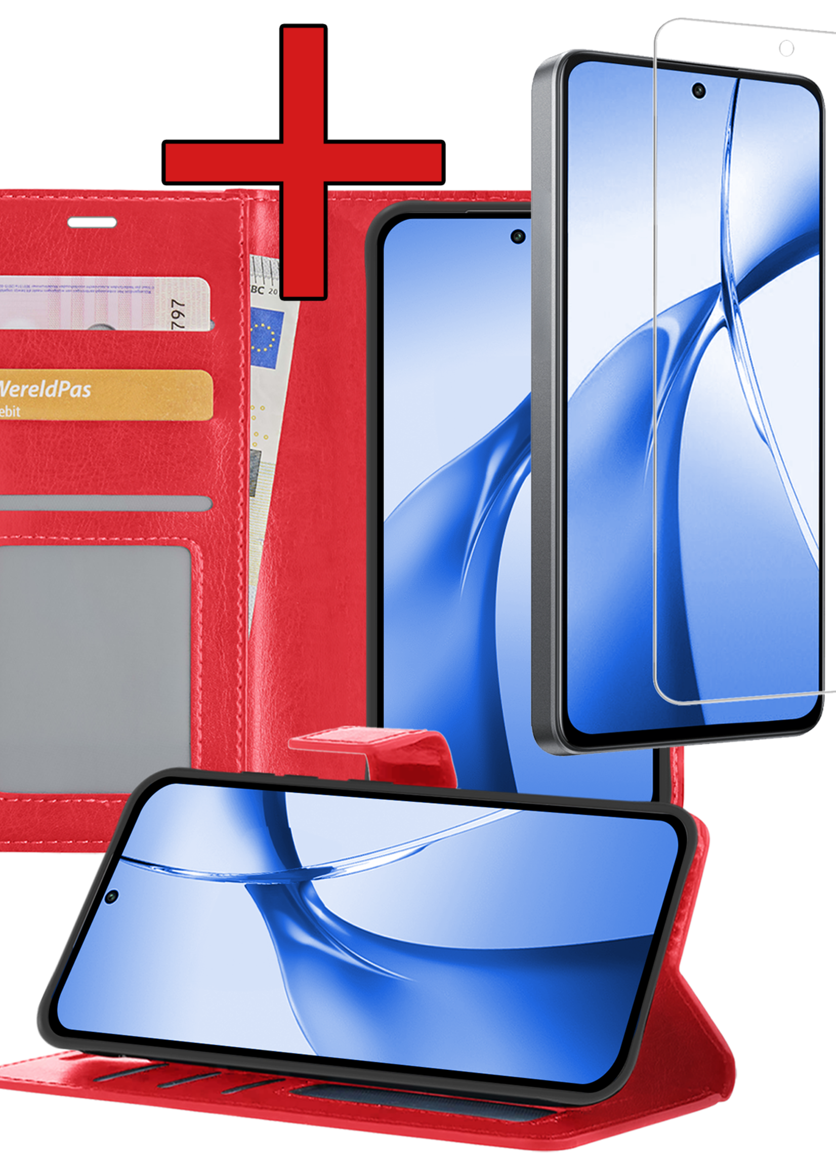 BTH Hoesje Geschikt voor OnePlus Nord CE4 Hoesje Book Case Hoes Portemonnee Cover Walletcase Met Screenprotector - Hoes Geschikt voor OnePlus Nord CE4 Hoes Bookcase Hoesje - Rood