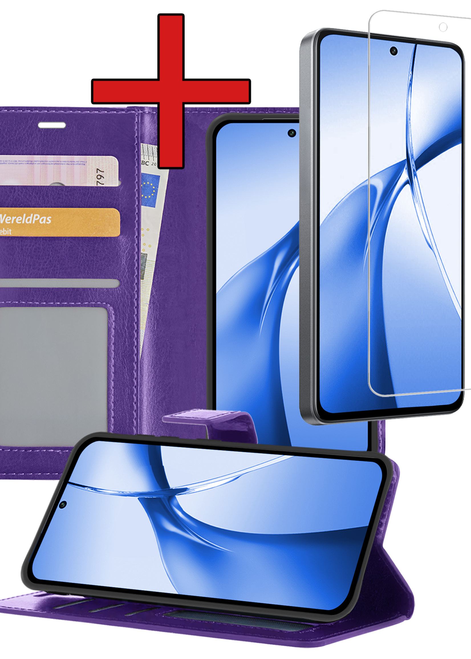 BTH Hoesje Geschikt voor OnePlus Nord CE4 Hoesje Book Case Hoes Portemonnee Cover Walletcase Met Screenprotector - Hoes Geschikt voor OnePlus Nord CE4 Hoes Bookcase Hoesje - Paars