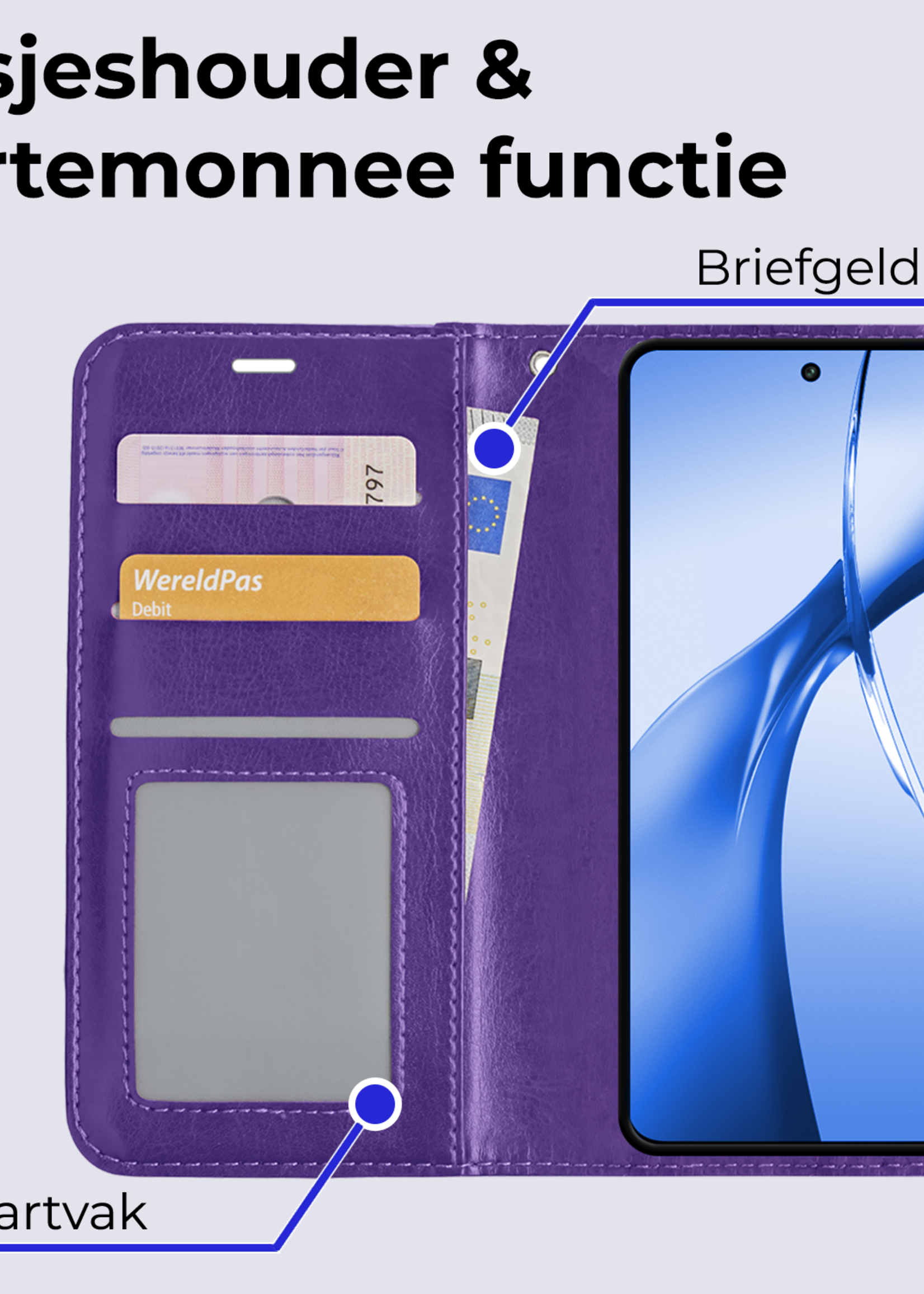 BTH Hoesje Geschikt voor OnePlus Nord CE4 Hoesje Book Case Hoes Portemonnee Cover Walletcase Met Screenprotector - Hoes Geschikt voor OnePlus Nord CE4 Hoes Bookcase Hoesje - Paars