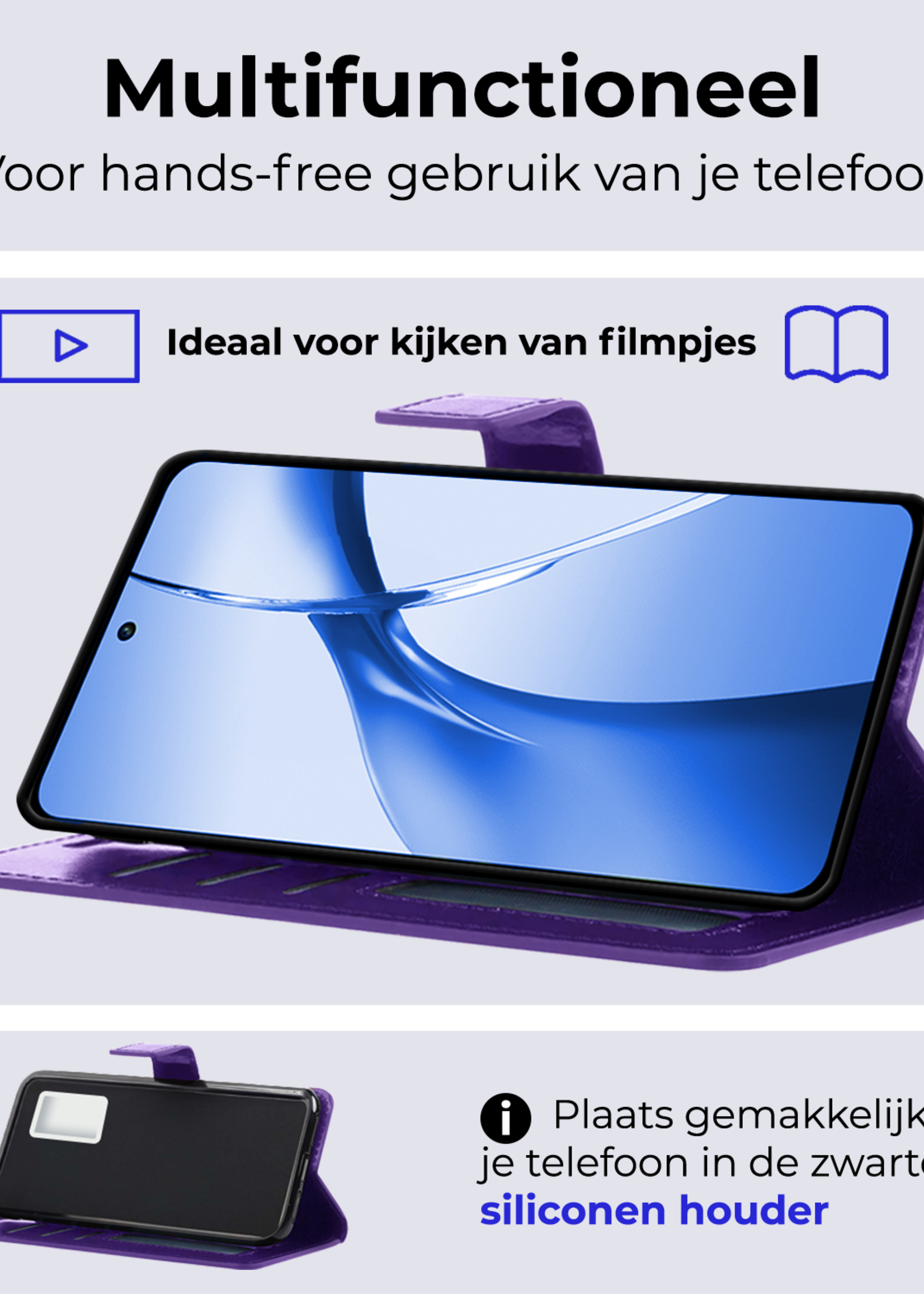 BTH Hoesje Geschikt voor OnePlus Nord CE4 Hoesje Book Case Hoes Portemonnee Cover Walletcase Met Screenprotector - Hoes Geschikt voor OnePlus Nord CE4 Hoes Bookcase Hoesje - Paars