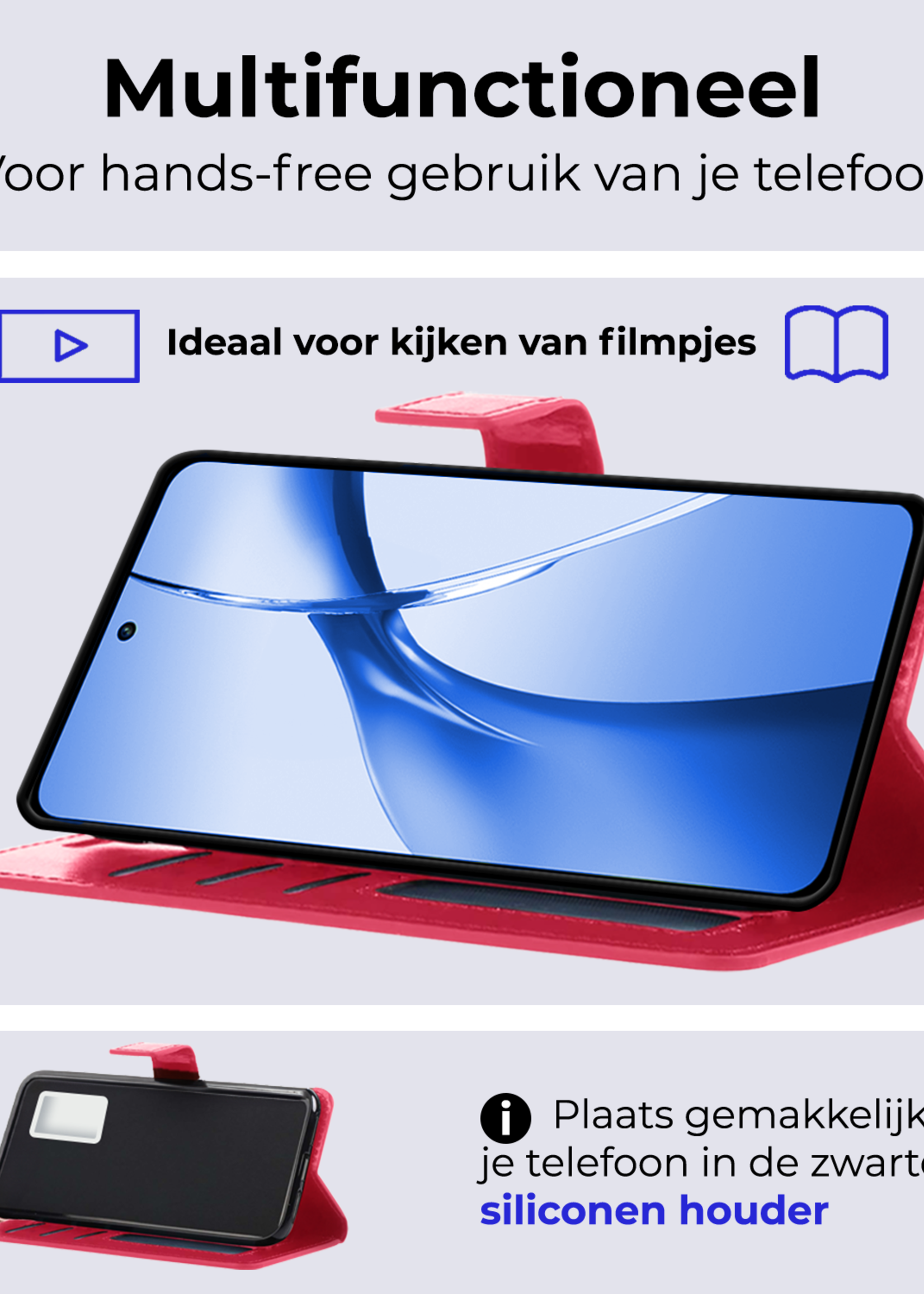 BTH Hoesje Geschikt voor OnePlus Nord CE4 Hoesje Book Case Hoes Portemonnee Cover Walletcase Met Screenprotector - Hoes Geschikt voor OnePlus Nord CE4 Hoes Bookcase Hoesje - Donkerroze