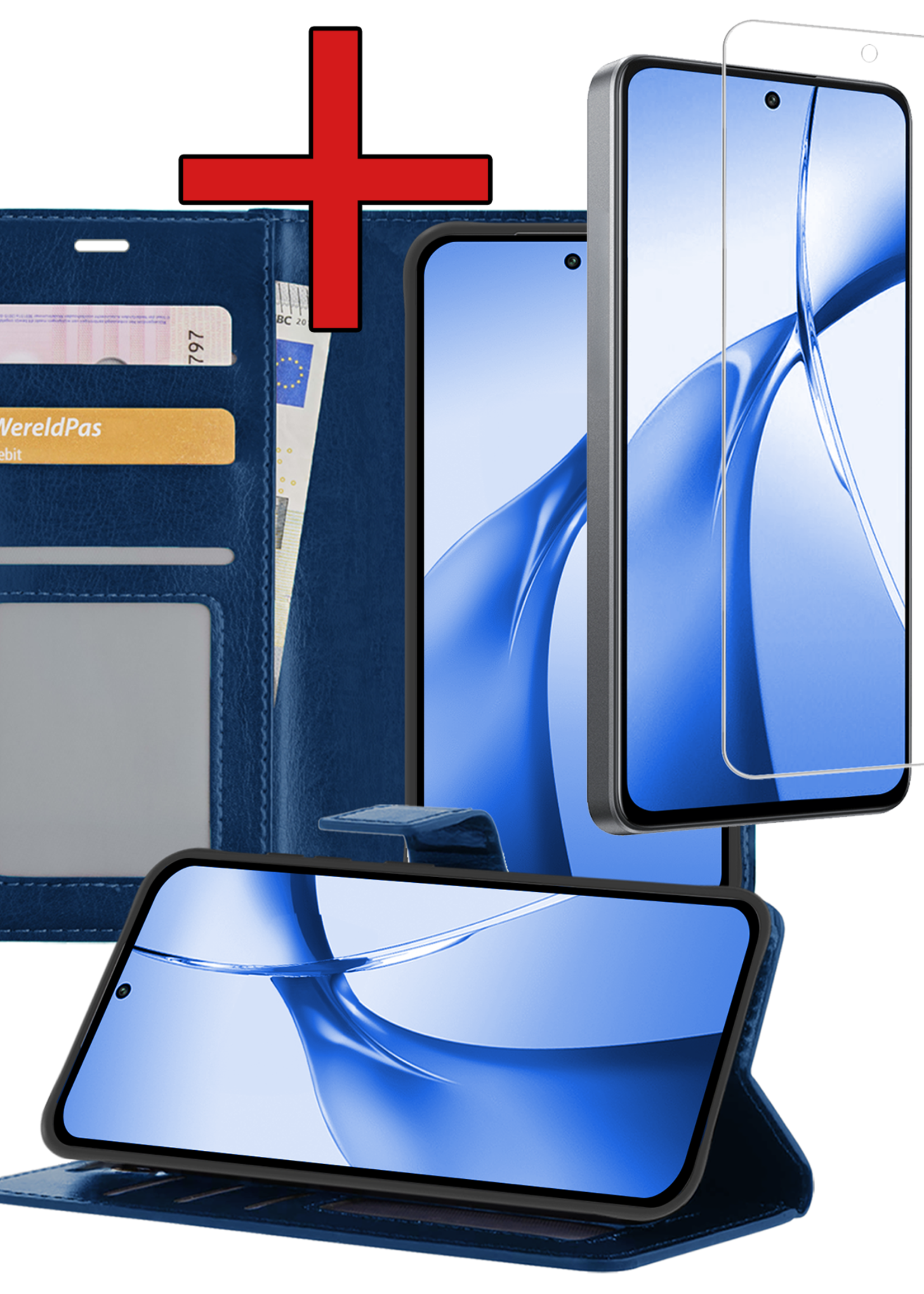BTH Hoesje Geschikt voor OnePlus Nord CE4 Hoesje Book Case Hoes Portemonnee Cover Walletcase Met Screenprotector - Hoes Geschikt voor OnePlus Nord CE4 Hoes Bookcase Hoesje - Donkerblauw